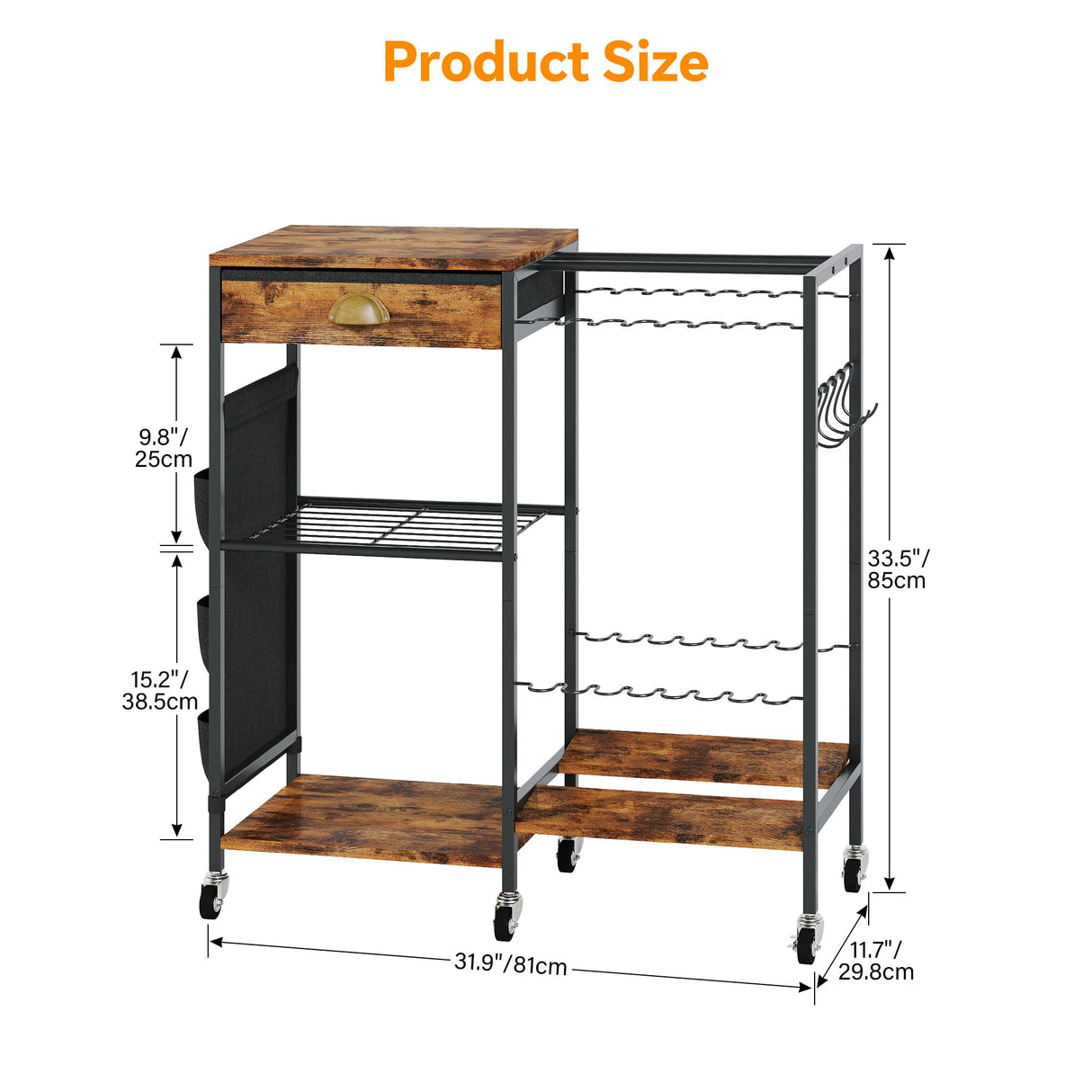 Homeiju Fishing Rod Holder, Fishing Pole Holders for Garage Boat Fishing Gear Storage with Drawer and Wheels, Holds 16 fishing rods for Home Entryway Corner,Rustic Brown Homeiju