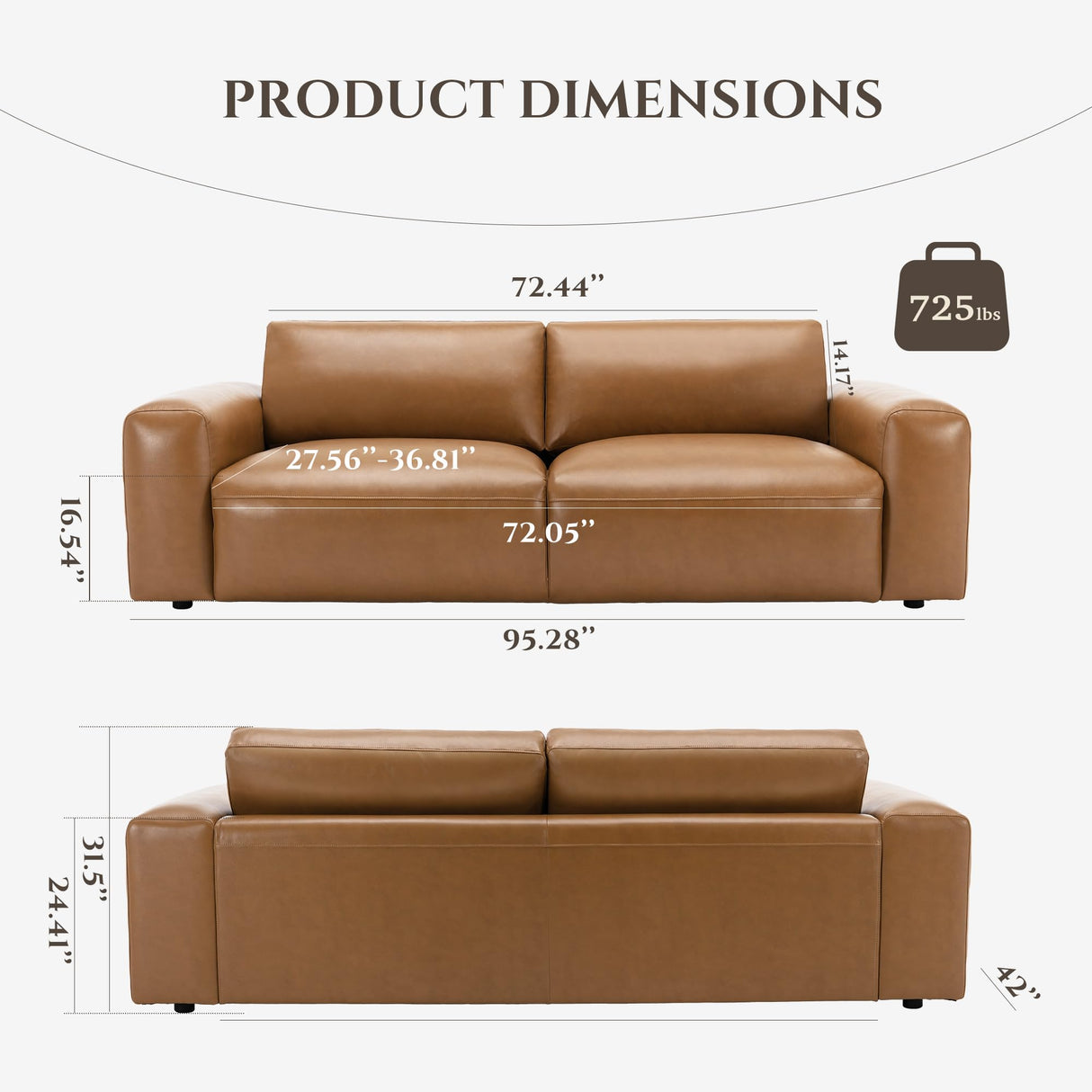 COLAMY 95" Oversized PU Leather Sofa, Comfy Sofa Couch with Extra Deep Seats, Wide Arm, Down Filled 3-Seater Sofa for Living Room, Apartment Lounge-Brown COLAMY