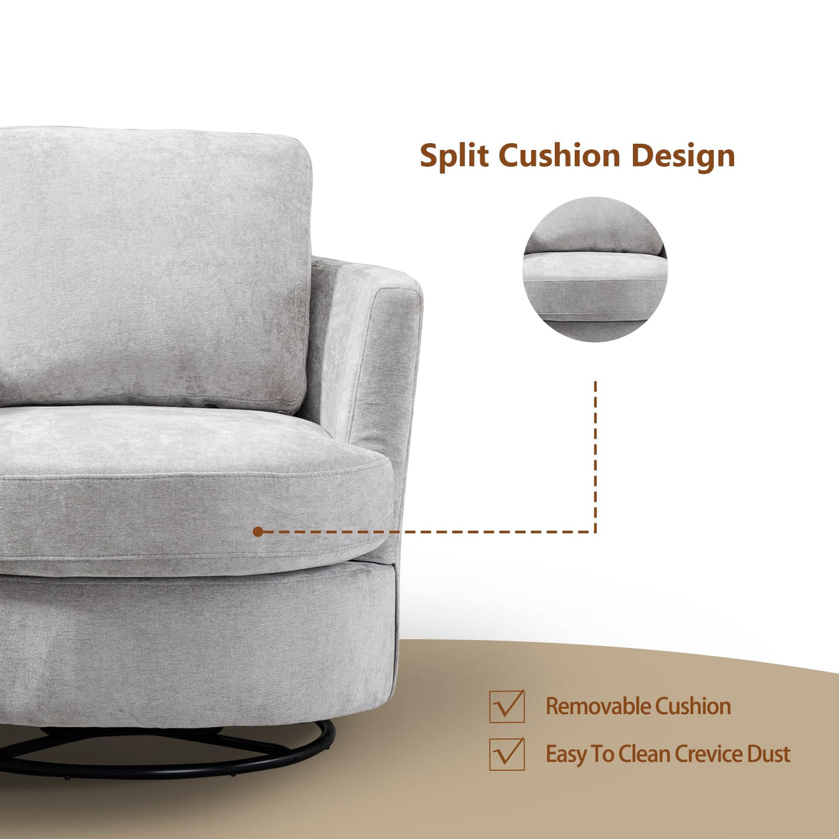 Chifee & Vingol 32" Chenille Swivel Barrel Chair Upholstered Round Chair,Light Grey Chifee & Vingol
