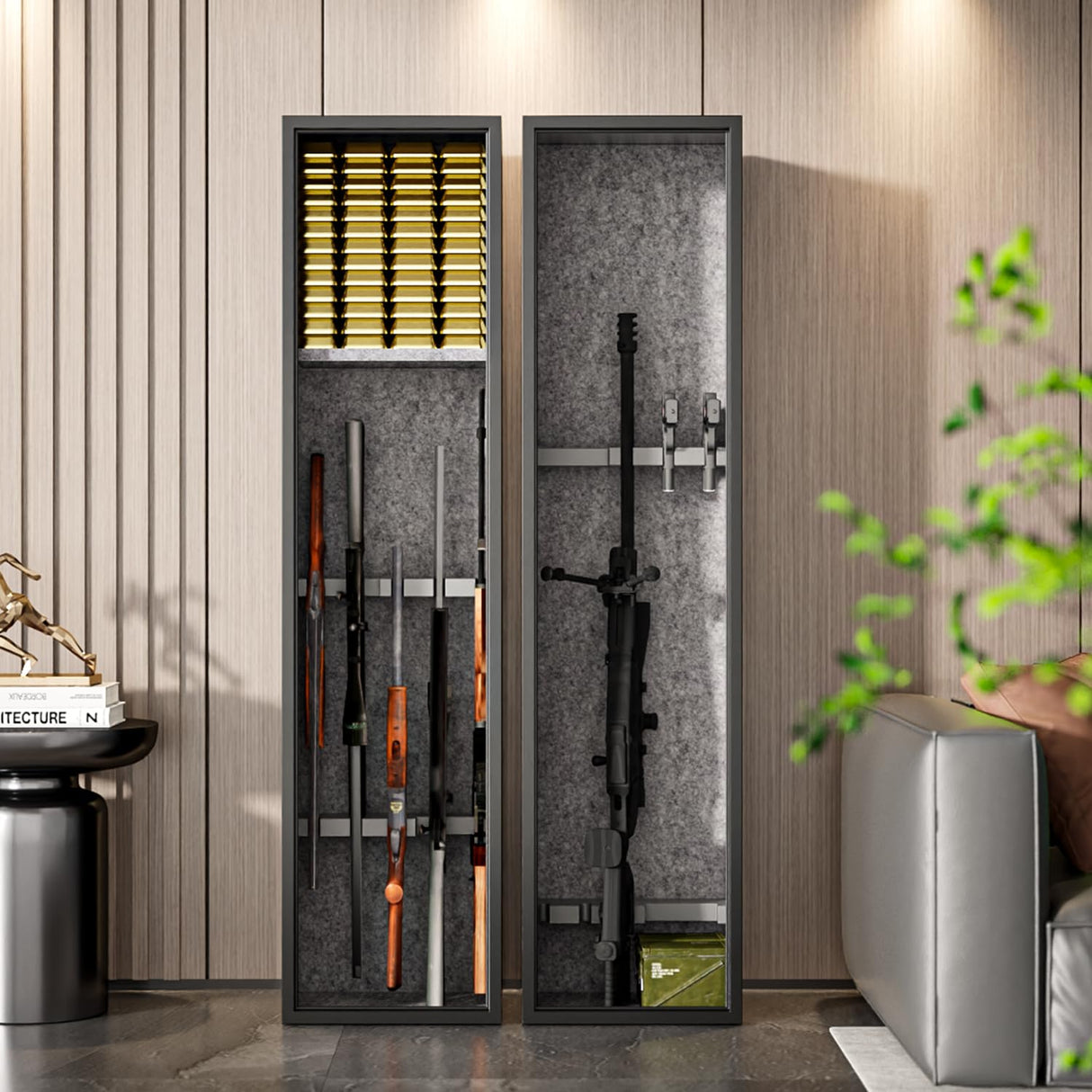 Welfiya 6-8 Gun Safes,Biometric Gun Safe for Pistols with Quick Access,57" Fireproof Cabinet with Adjustable Rack for Home Rifle and Shotguns,Fingerprint/Digital Keypad Lock,Black Welfiya