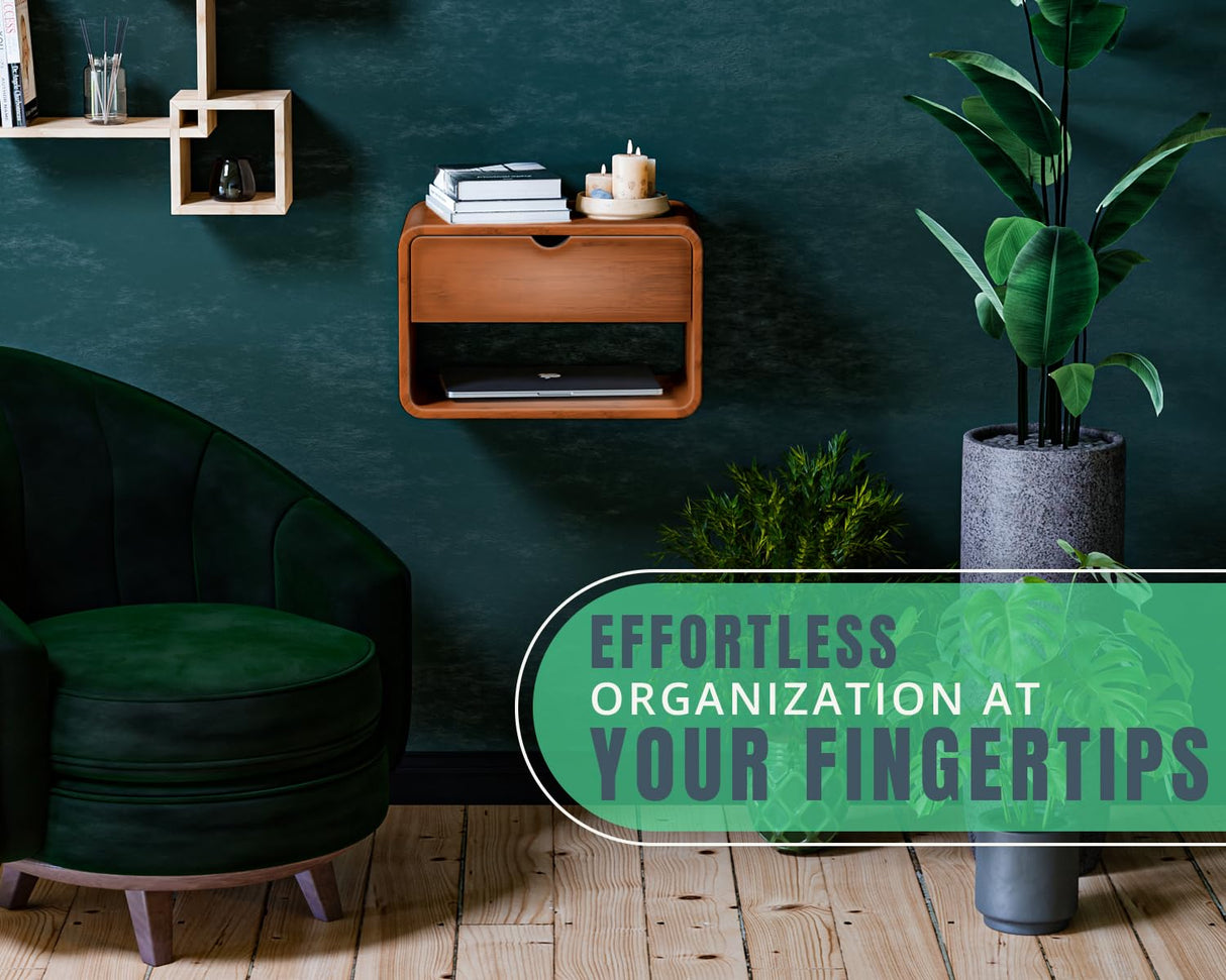 Comfify Modern Nightstand Bamboo Floating Nightstand with Drawer - Brown- Small Nightstand with Midcentury Modern Vibe - Unique Design, Easy Installation, Clear Instructions Comfify