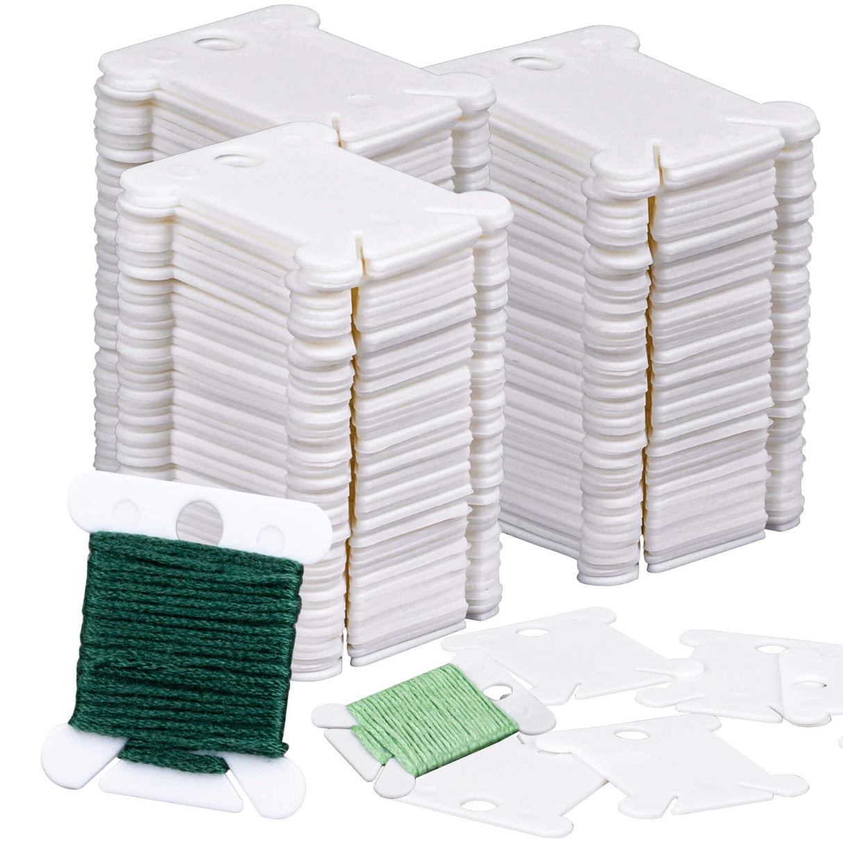 150PCS RAINFLOW Plastic Embroidery Floss Bobbins - White Embroidery Floss Organizer for Cross Stitch Yarn Bobbin Winder for Sewing Thread Storage Embroidery Needlework Supplies RAINFLOW