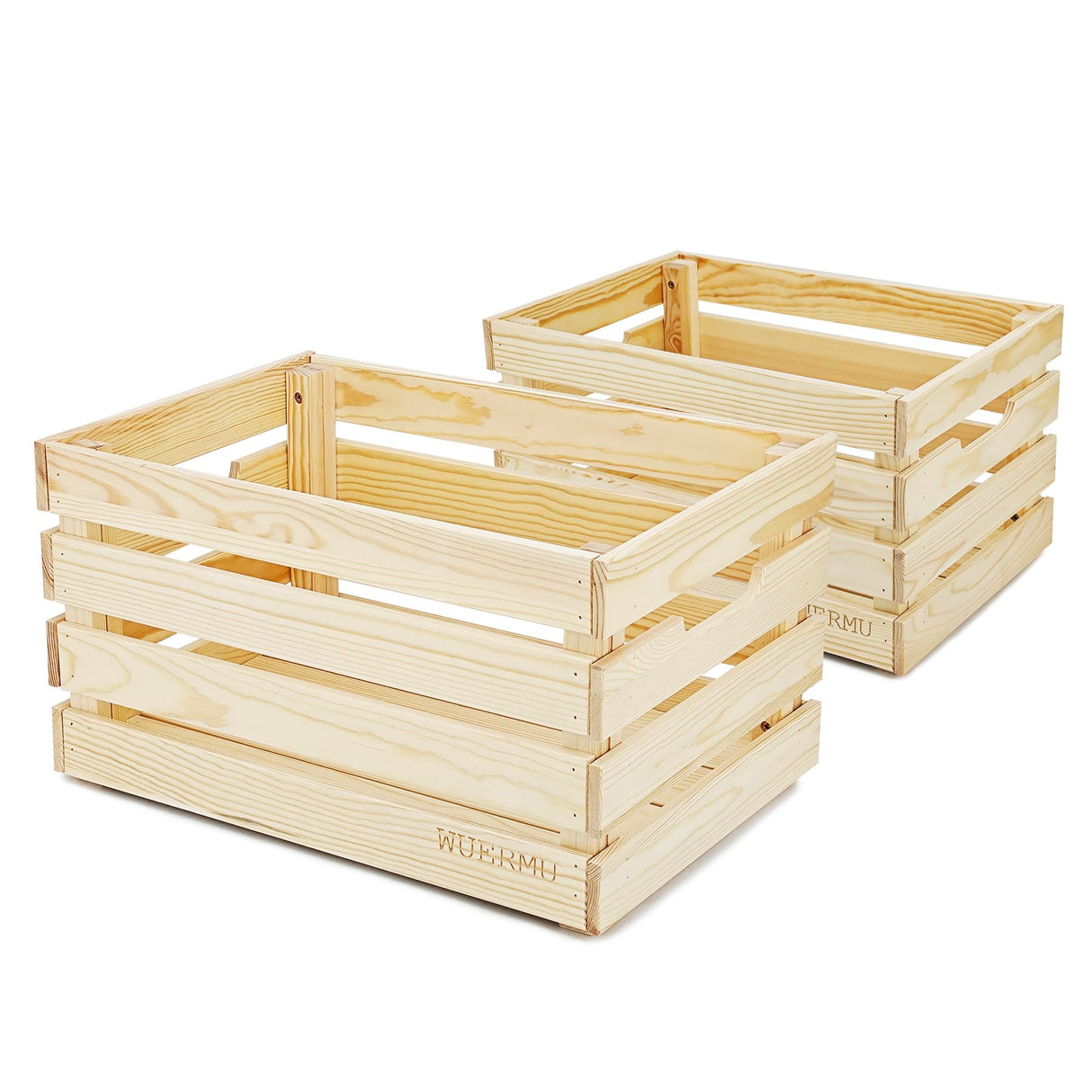 WUERMU Wooden Crates are Suitable for Storage, Milk Crates, Wine Crates, toy Crates, Display and Decoration, Camping, and Other Purposes. They are Sturdy and Durable, set of 2 Length of 17.7 inches. WUERMU