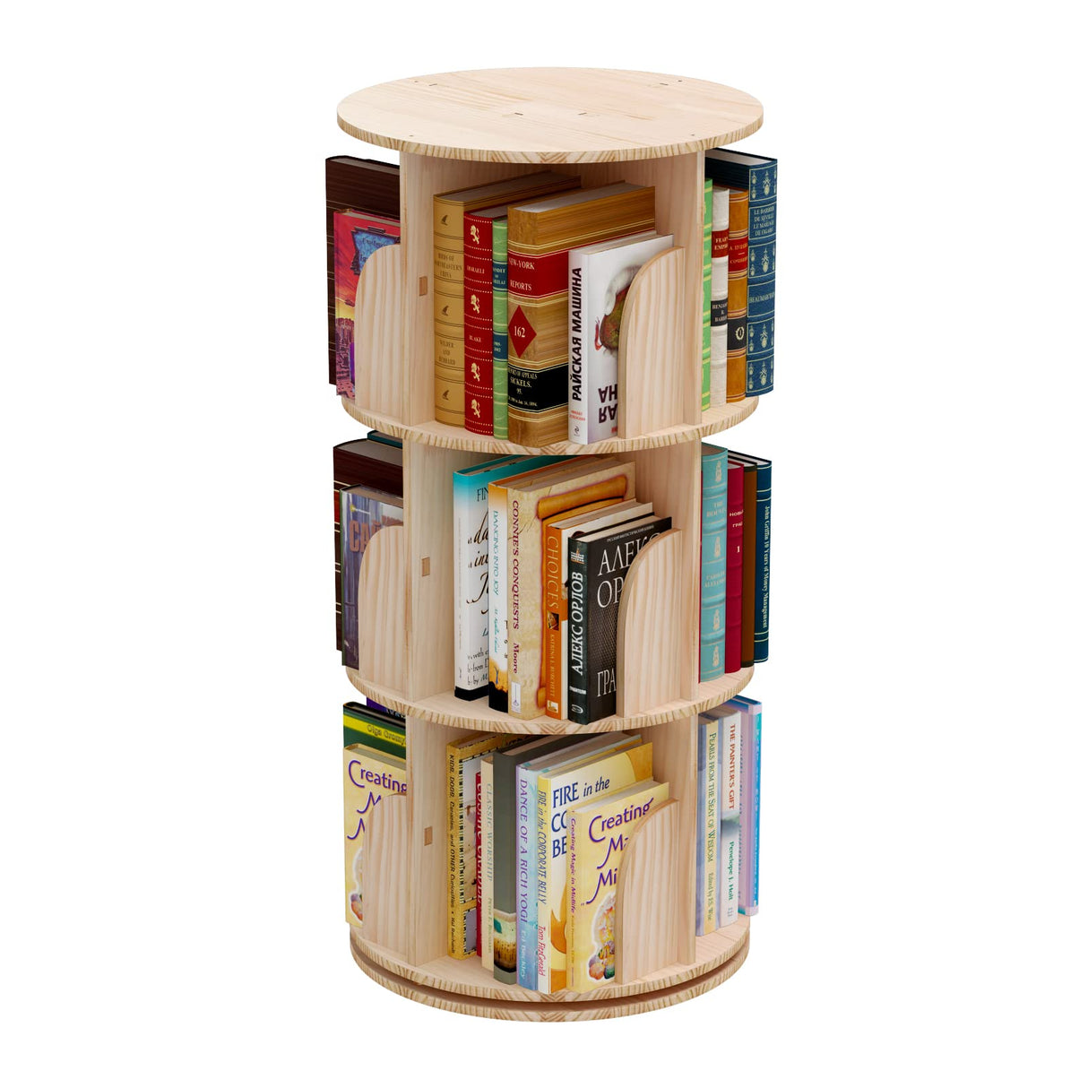 3-Tier Rotating Wood Bookshelf Organizer for Stylish Storage INTEXCA & DESIGN
