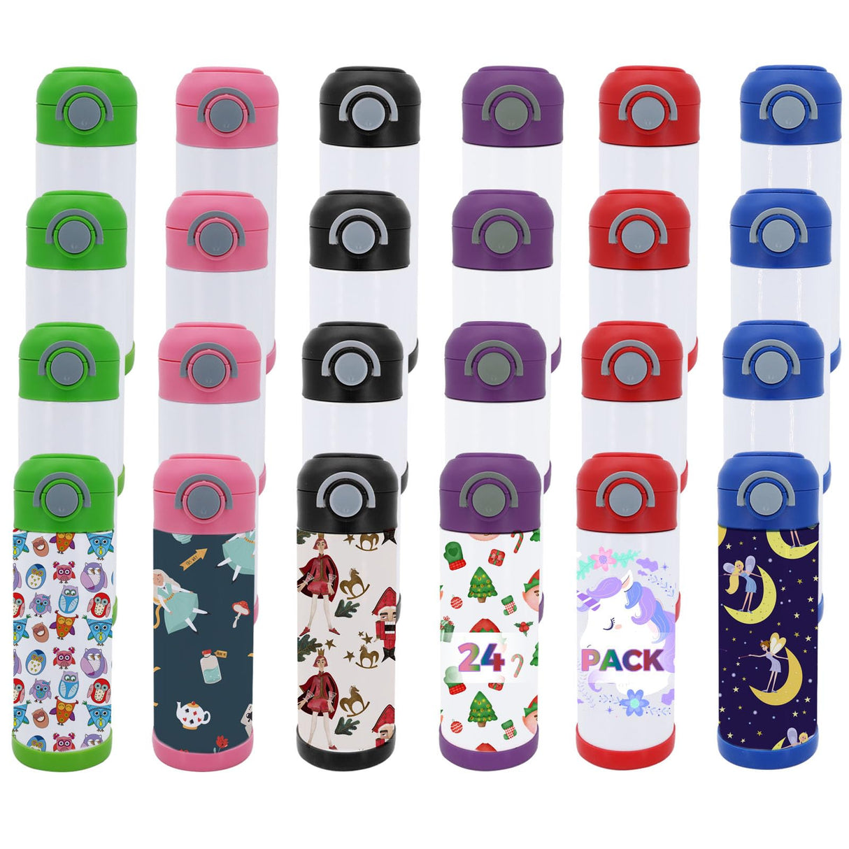 Lilsofee 24 Pack 12 OZ Sublimation Straw Sippy Cup Spill Proof Blank Tumblers Mixed Color Stainless Steel Thermoses for Hot Drinks Bulk Double Wall Vacuum Insulated Water Bottle for School Lilsofee