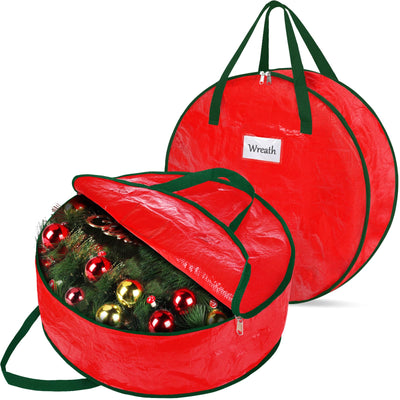 DeckTheHalls Christmas Wreath Storage Container, 2-PACK Waterproof Christmas Storage with Secure Zipper, Reinforced Carry Handles, Year-Round Protection for Christmas Garland & Holiday Decor (36 Inch)