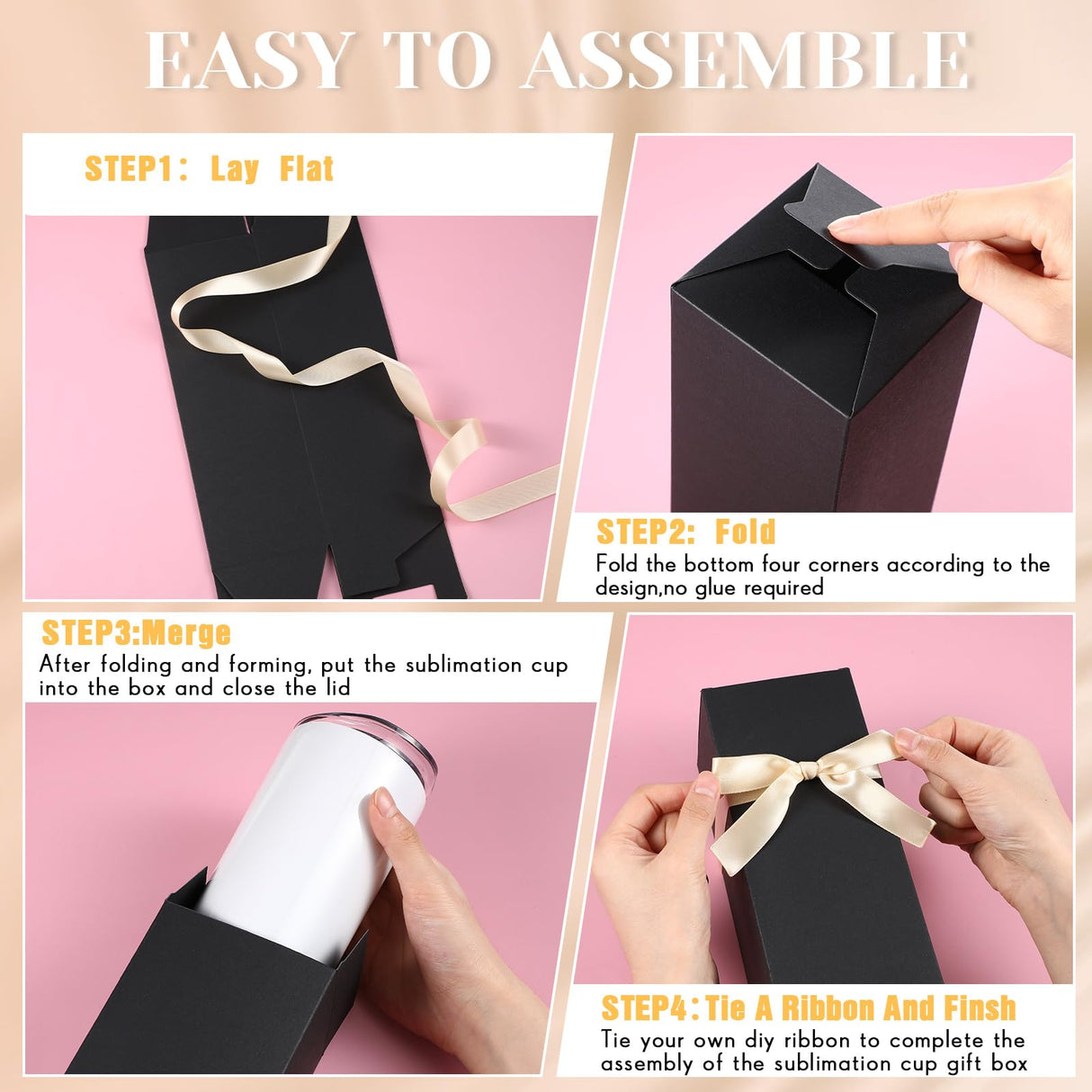 Qilery 24 Pcs Gift Boxes for Sublimation Tumblers Gift Box with Ribbon for 12oz, 20oz, 30oz Heat Press Sublimation Blanks Tumblers Skinny Tumbler Gift Boxes for Shipping Wrapping (Black) Qilery