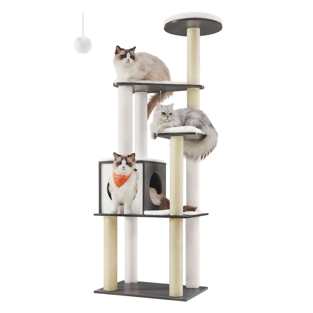 Feandrea WoodyWonders Cat Tree, 65-Inch Modern Cat Tower for Indoor Cats, Multi-Level Cat Condo with 5 Scratching Posts, Perch, Washable Removable Cushions, Cat Furniture, Misty Gray UPCT166G03 Feandrea