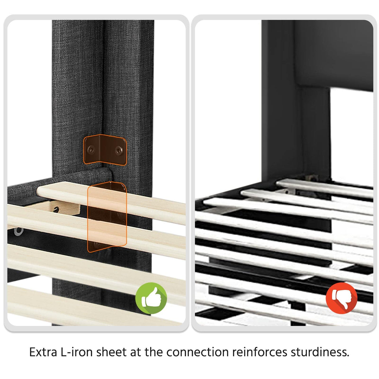 Yaheetech Upholstered Queen Size Bed Frame with Winged Headboard and Wooden Slats Support in Dark Gray Yaheetech