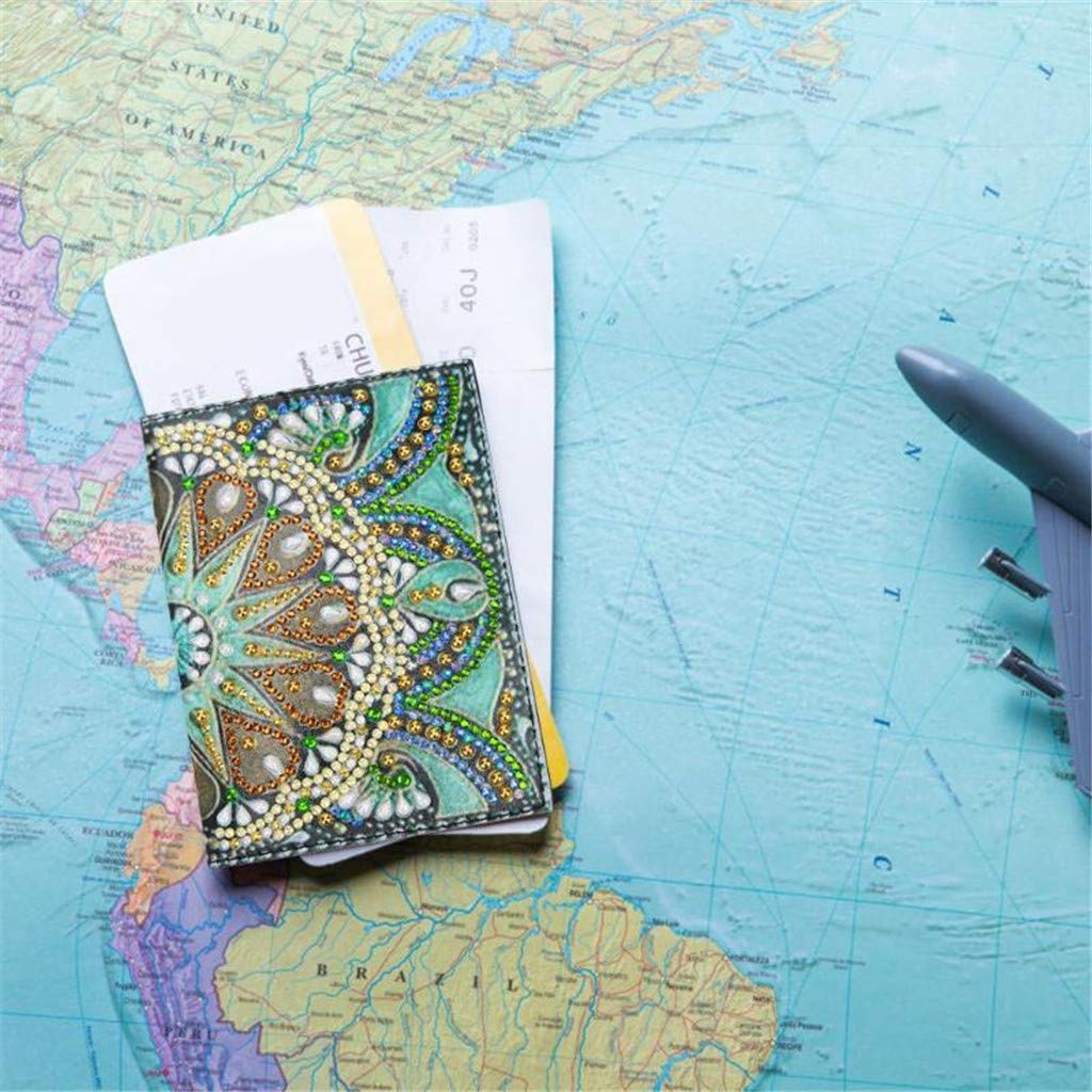 2 Pieces Diamond Painting Leather Passport Holder, DIY Special Shaped Crystal Painting Travel Passport Protective Cover for Boarding Pass, ID Card, Driver's License-20X14CM (AA082-AA220) Vocttaiy