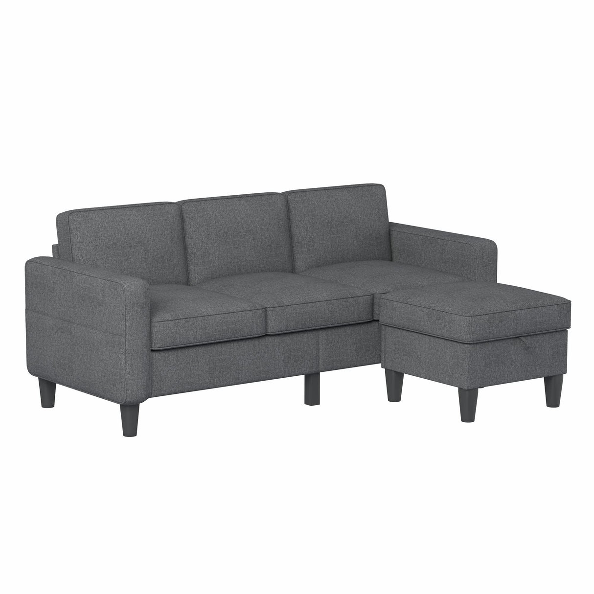 Sectional Sofa Couches for Living Room, Small Space Couch L-Shaped Sofa, 3 Seat Modern Sofas Convertible with Storage Ottoman for Small Space, Bedroom, Offices and Apartments, Dark Grey Grzyhem
