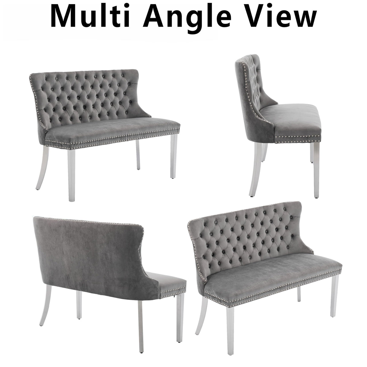 OIKIIWOO Upholstered Dining Bench with Back Tufted Settee Benches Small Loveseat Sofa Couch for Small Spaces,Entryway,Banquettee Seating Sofa Benches with Backrest (Grey+Silver Legs, Dining Bench) OIKIIWOO