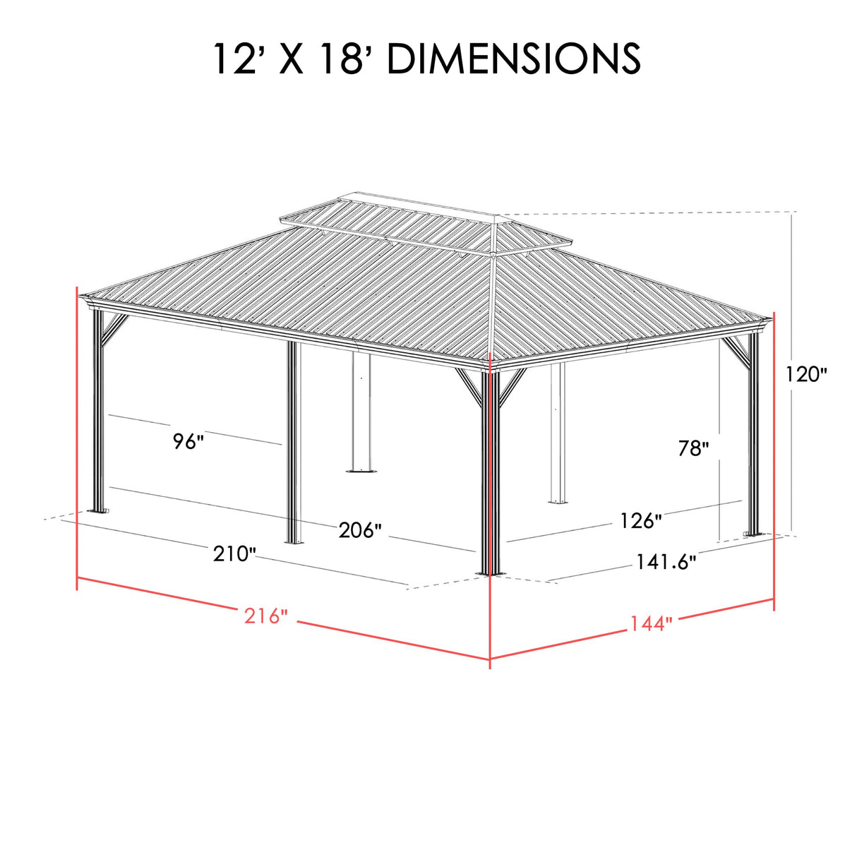 Kozyard Alexander 12' X 18' Hardtop Gazebo, Aluminum Metal Gazebo with Galvanized Steel Double Roof Canopy, Curtain and Netting, Permanent Gazebo Pavilion for Patio, Backyard, Deck, Lawn (Brown) Kozyard