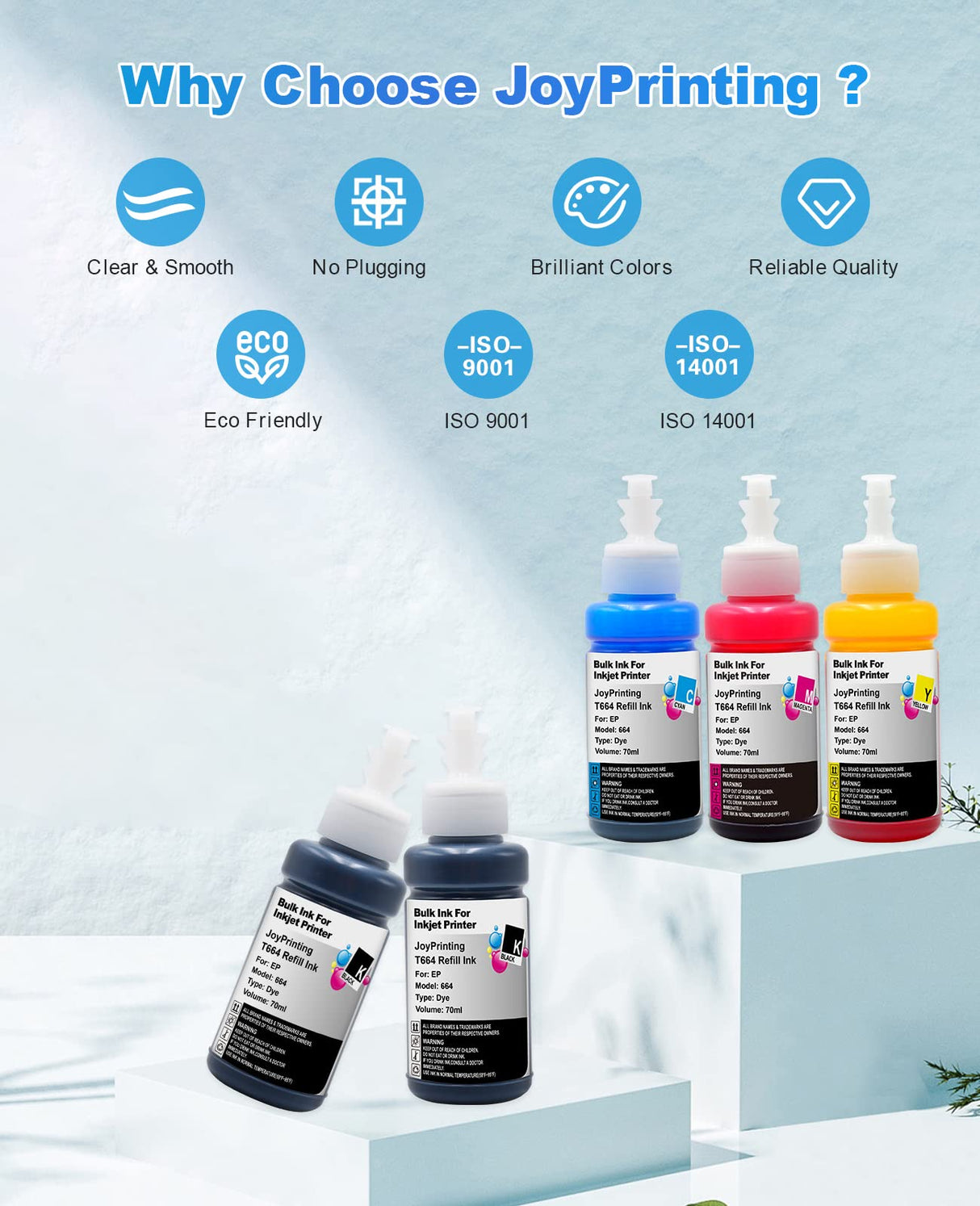 JoyPrinting 664 Ink Refill Bottles Replacement for T664 Ink Work for ET-2650 ET-2500 ET-2550 ET-2600 ET-4500 ET-3600 ET-16500 L100 L110 L120 L200 L210 L300 L350 L355 L550 L555 Printers (5 Pack) JoyPrinting