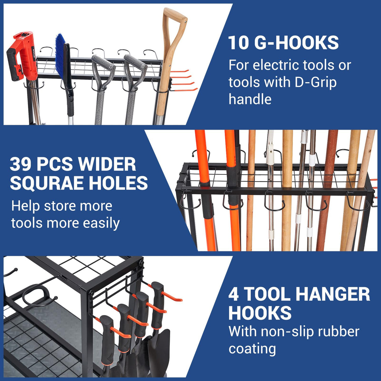 Garden Tool Organizer, Yard Tools Rack Holds 55 Long-Handled Tools/Rakes/Brooms for Garage Organization and Storage, Shed, Outdoor, Lawn, Heavy-Duty Steel, Black, Easy Assembly Kingarage