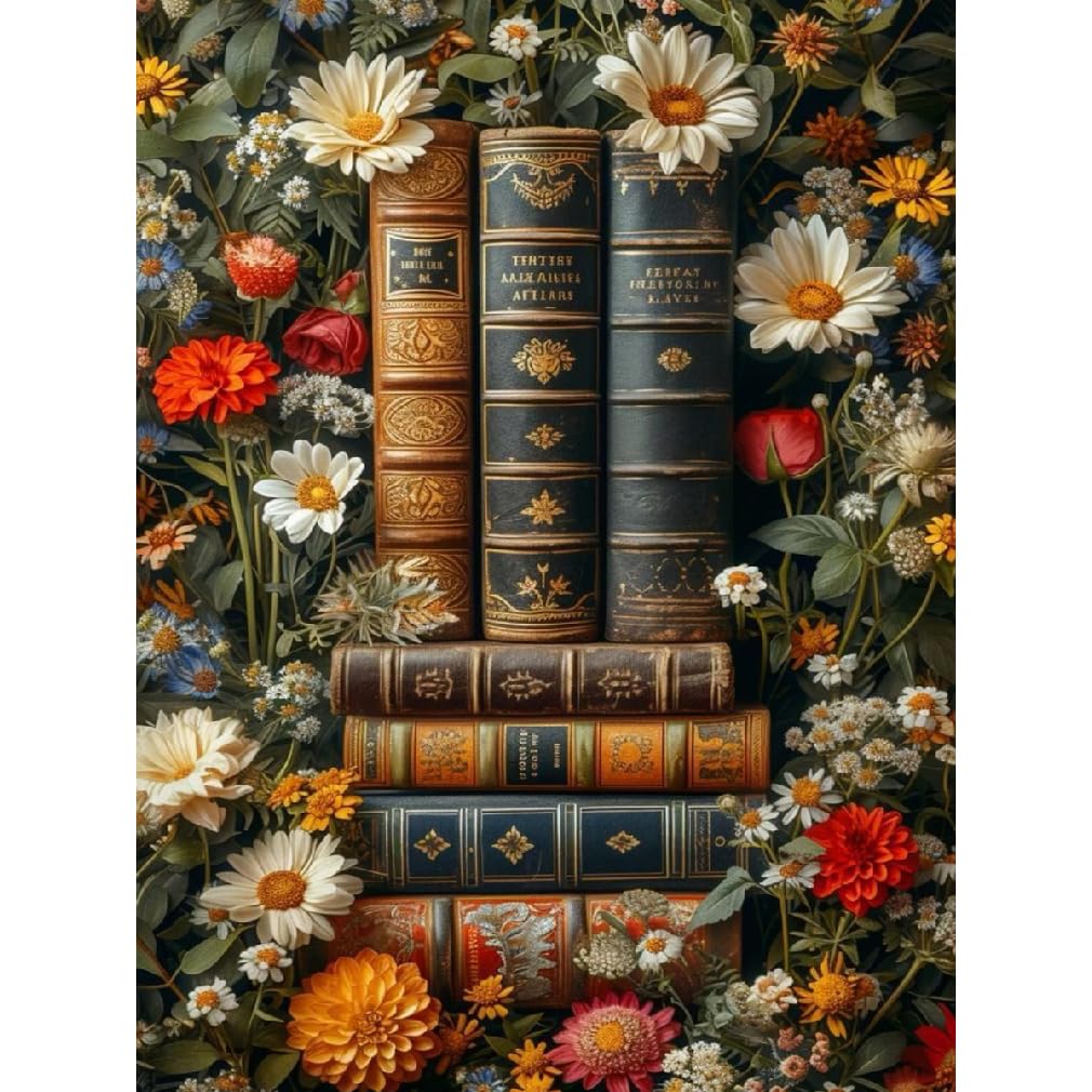 Books Diamond Art Kits for Adults, Flower 5D Diamond Painting for Adults, Gem Painting Kit Parts for Wall Home Decor Arts Craft 12x16 inch Clendo