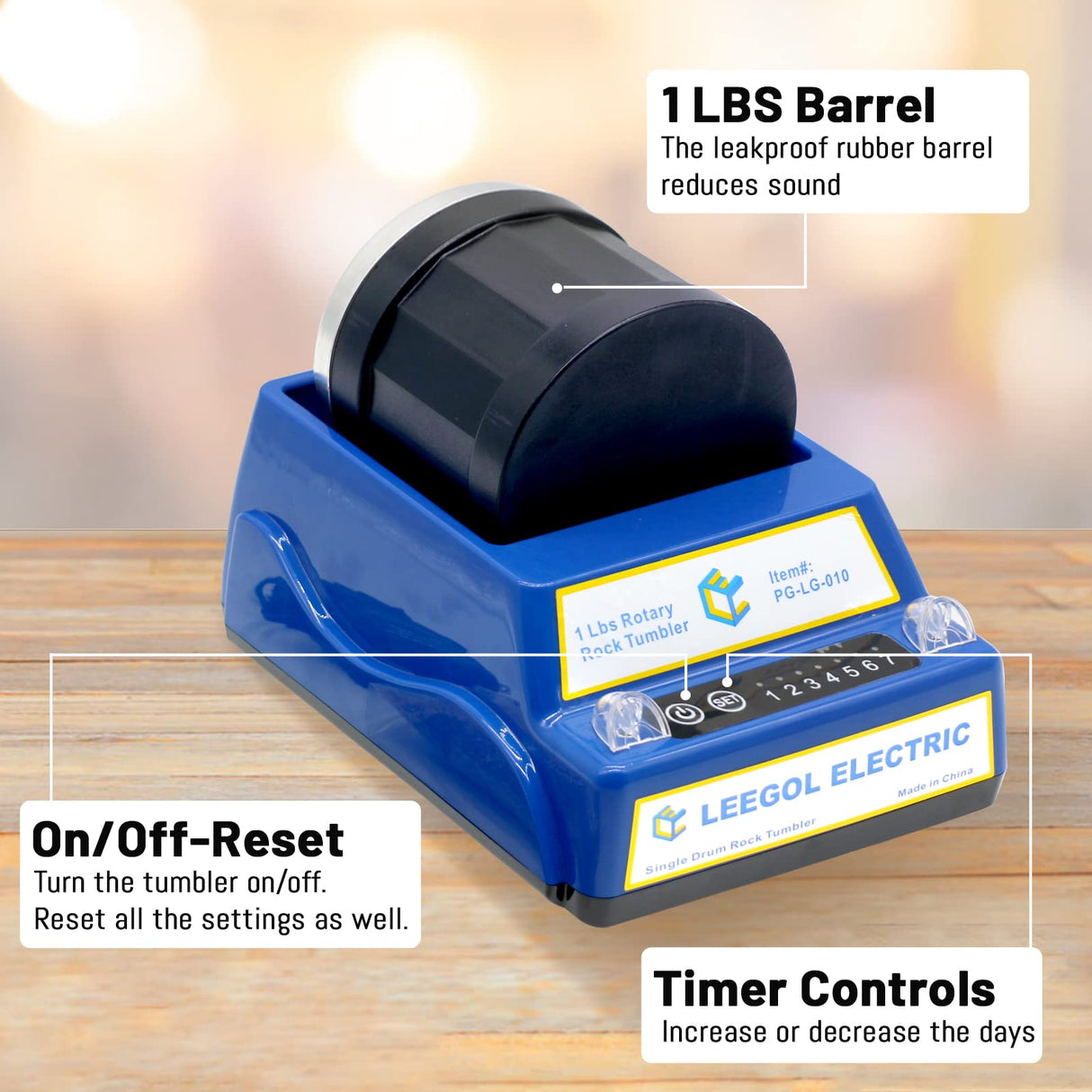 Leegol Electric 1LB Rock Tumbler – Rotary Rock Polisher with 7-Day Timer Leegol Electric