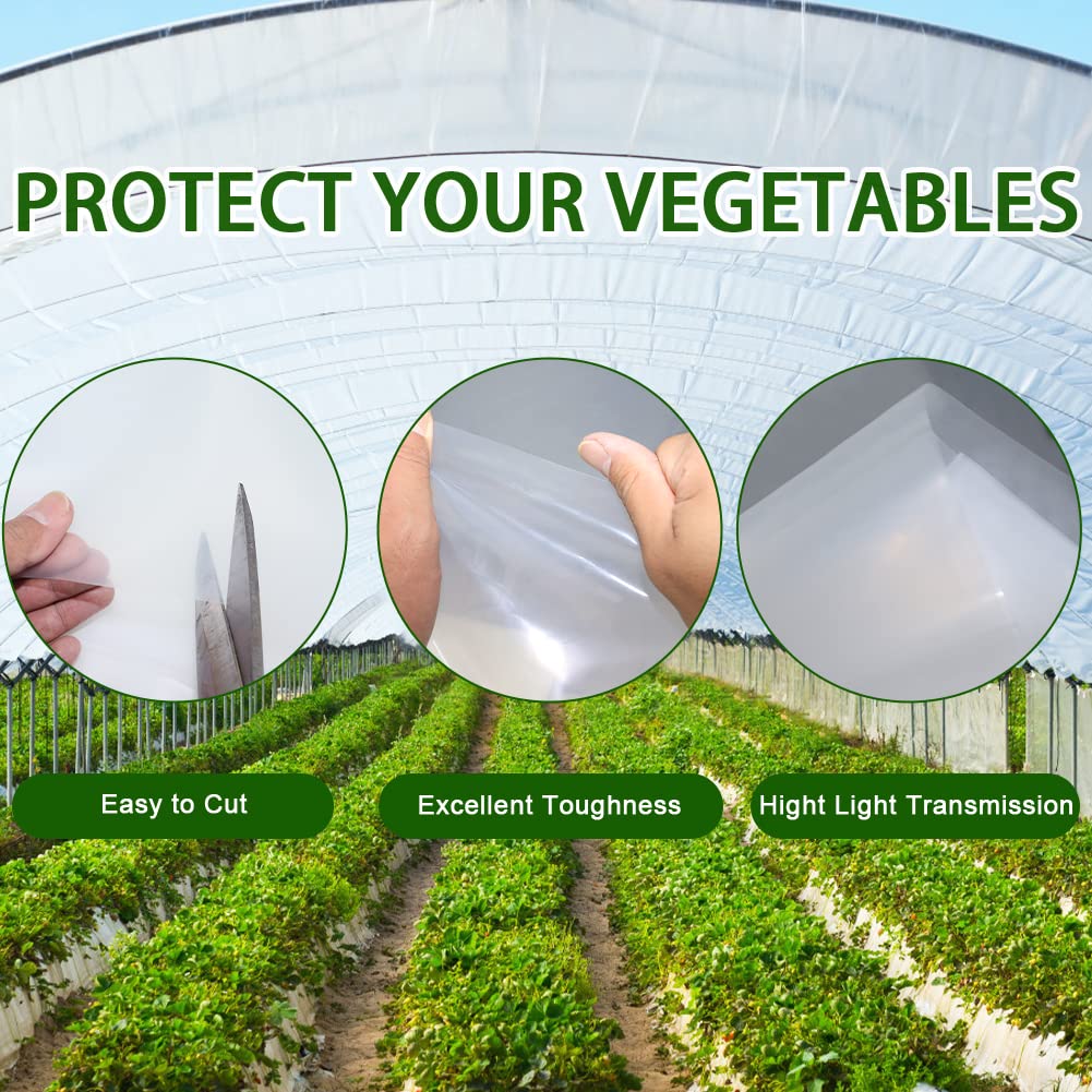 LSGCQ 6 mil Greenhouse Plastic Film Sheeting Cover 25 x 40 Ft UV Resistant Clear Polyethylene Film Green House Hoop Farm Plastic Cover for Gardening, Farming, Agriculture LSGCQ