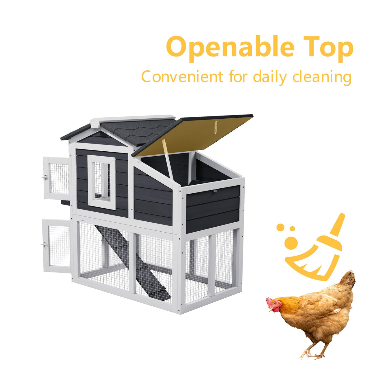 Wooden Chicken Coops with Nesting Boxes Indoor Outdoor,Small Chicken Coop for 2 Chickens,Bunny House Rabbit Hutch Poultry Pet Run Cage with Waterproof Roof,Stairs&Removable Tray TenaoVilleux