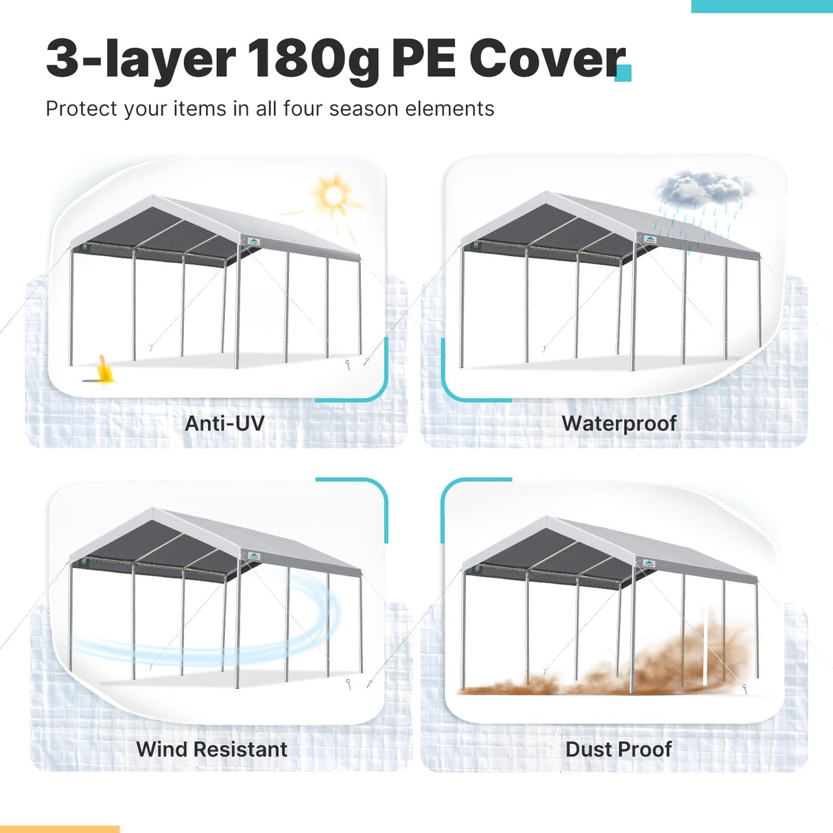 ADVANCE OUTDOOR 10x20 ft Heavy Duty Carport Potable Car Canopy Garage Party Tent Boat Shelter, Adjustable Height from 9.5 ft to 11 ft, Gray ADVANCE OUTDOOR