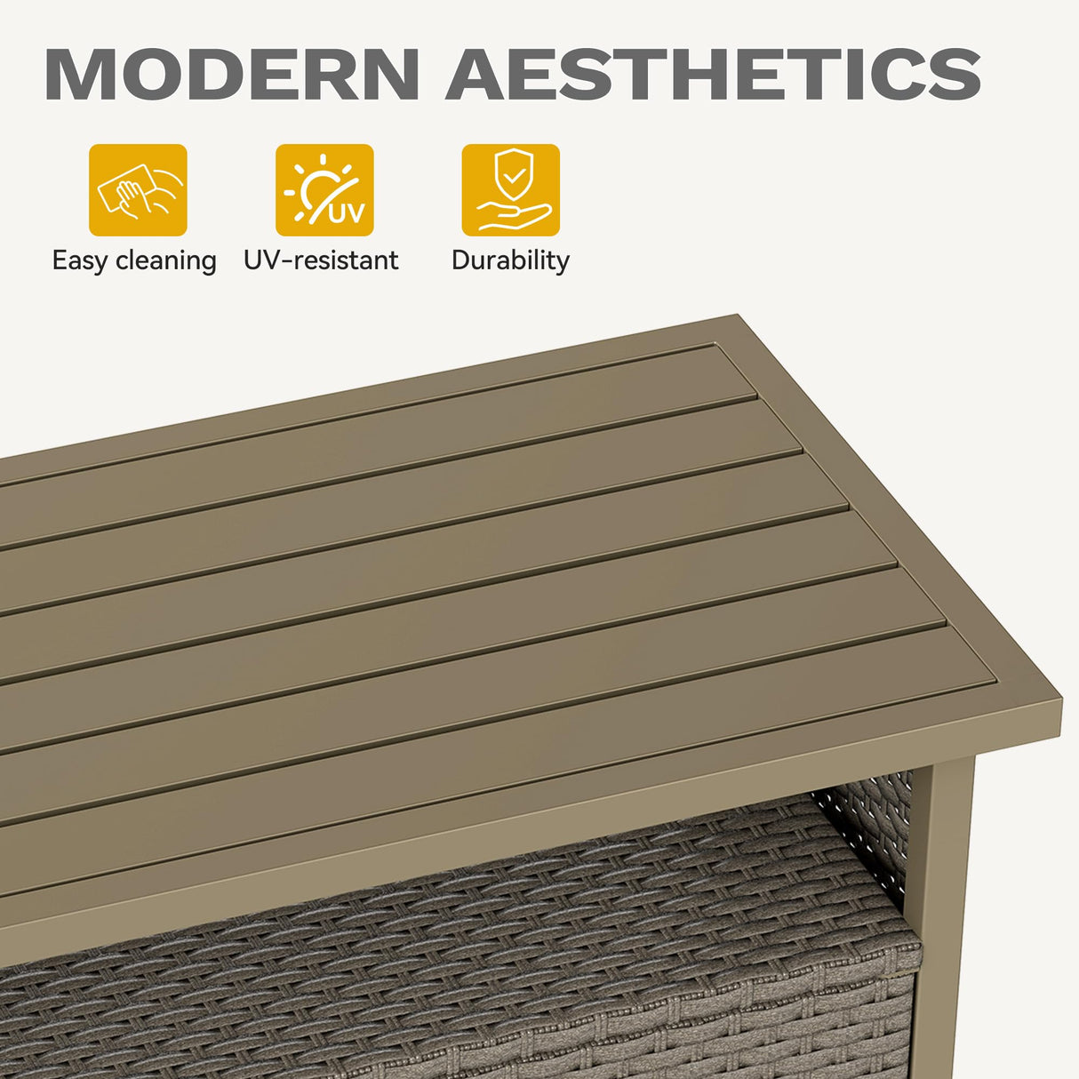 DWVO Patio Storage Cabinet, Outdoor Buffet Cabinet with Two Doors and Shelves, Outdoor Storage Table with PE Rattan for Patio, Backyard, Garden - Light Brown DWVO