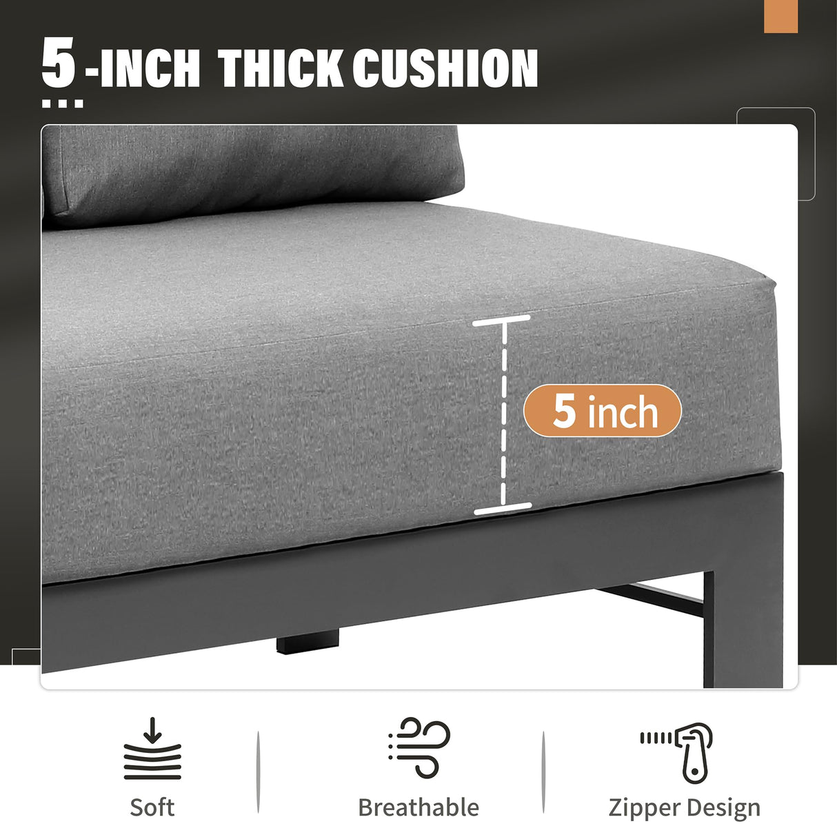 Solaste Aluminum Patio Furniture Set, Metal Patio Sectional Sofa with Imitation Wood Tabletop Coffee Table, Modern Outdoor Furniture Couch with Water-Resistant Cushion for Balcony Backyard, Grey Solaste