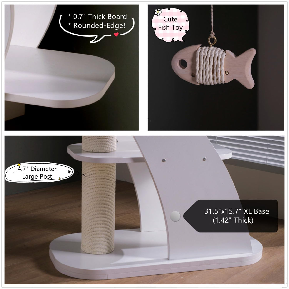 SHENGOCASE Modern Stylish 52.4 inches Tall Wooden Cat Tree Tower, Aesthetic Cat Condo Ladder with 5-Level Big Perch Platform Bed for Window Large Scratching Post SHENGOCASE