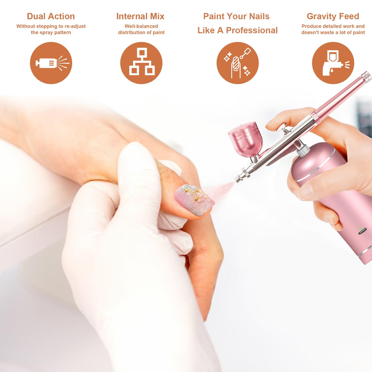 Airbrush Kit with Compressor - 48PSI High-Pressure, Non-Clogging Air Brush Set Cordless Rechargeable with 0.3mm Nozzle and Cleaning Brush for Nail Art, Makeup, Painting, and Cake Decorating LOISVI