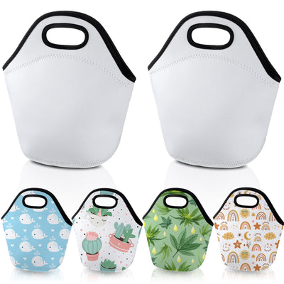 Sumind 6 Pcs Sublimation Blank Neoprene Lunch Bags DIY Reusable Lunch Box Kid Thermal Insulated Pouch Foldable Food Carry Case Handbags Tote with Zipper for Women Adults Work School Outdoor(Medium)