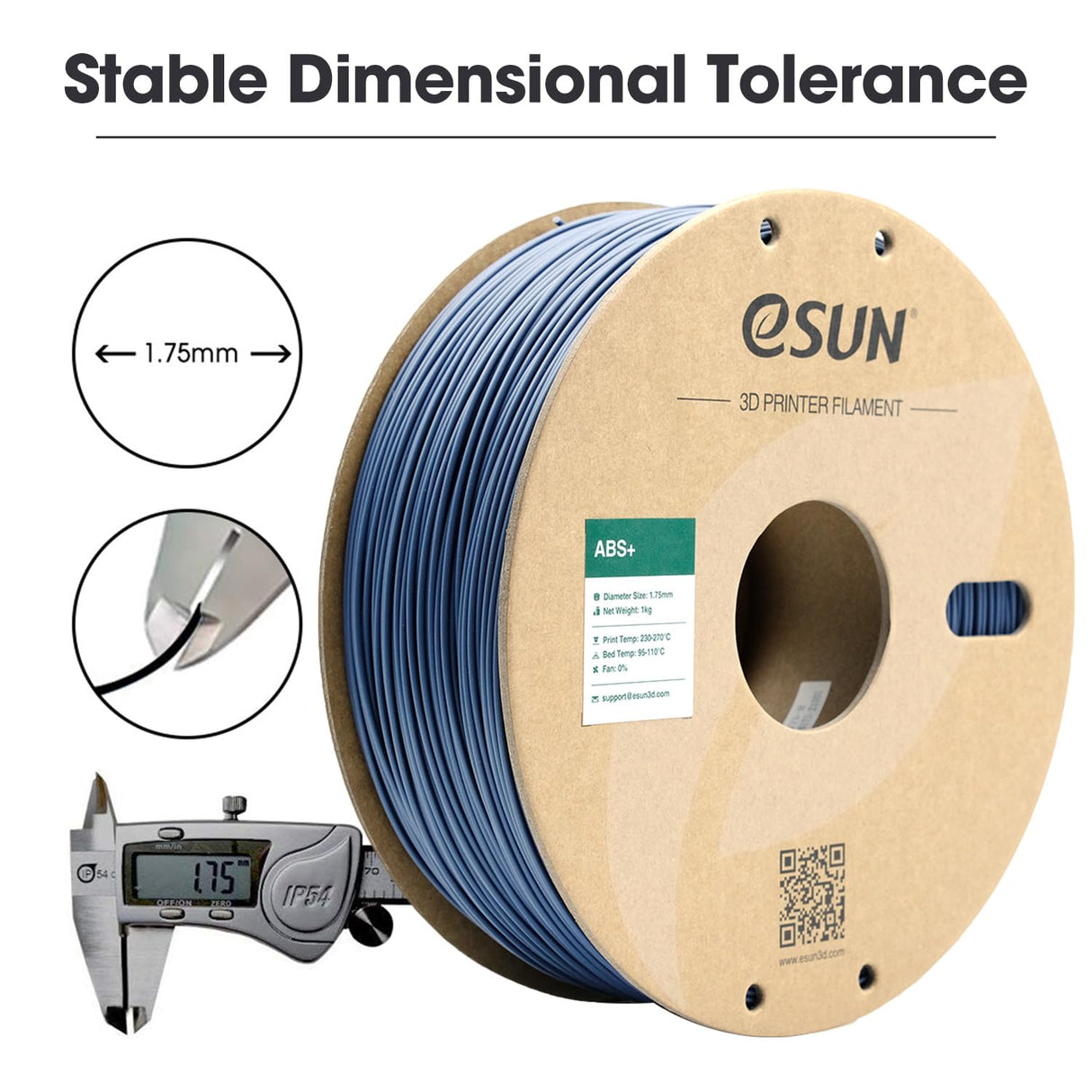 eSUN ABS+ Filament 1.75mm, 3D Printer Filament ABS Plus, Dimensional Accuracy +/- 0.05mm, 1KG Spool (2.2 LBS) 3D Printing Filament for 3D Printers, Grey eSUN