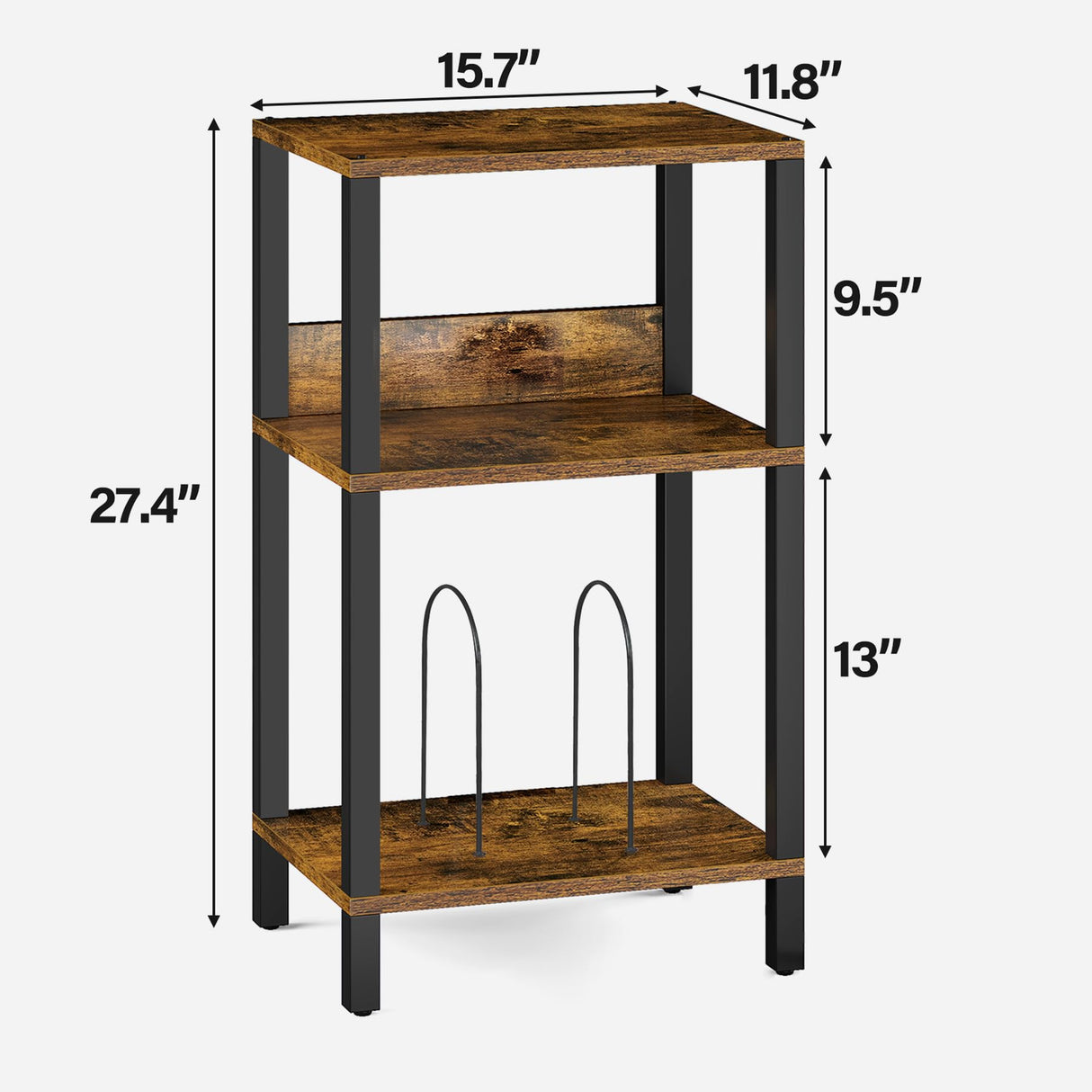 TUTOTAK Record Player Stand with Storage Up to 100 Albums,Record Storage Table,3 Tier End Table,Side Table for Living Room, Bedroom, Brown TB01BB075 TUTOTAK