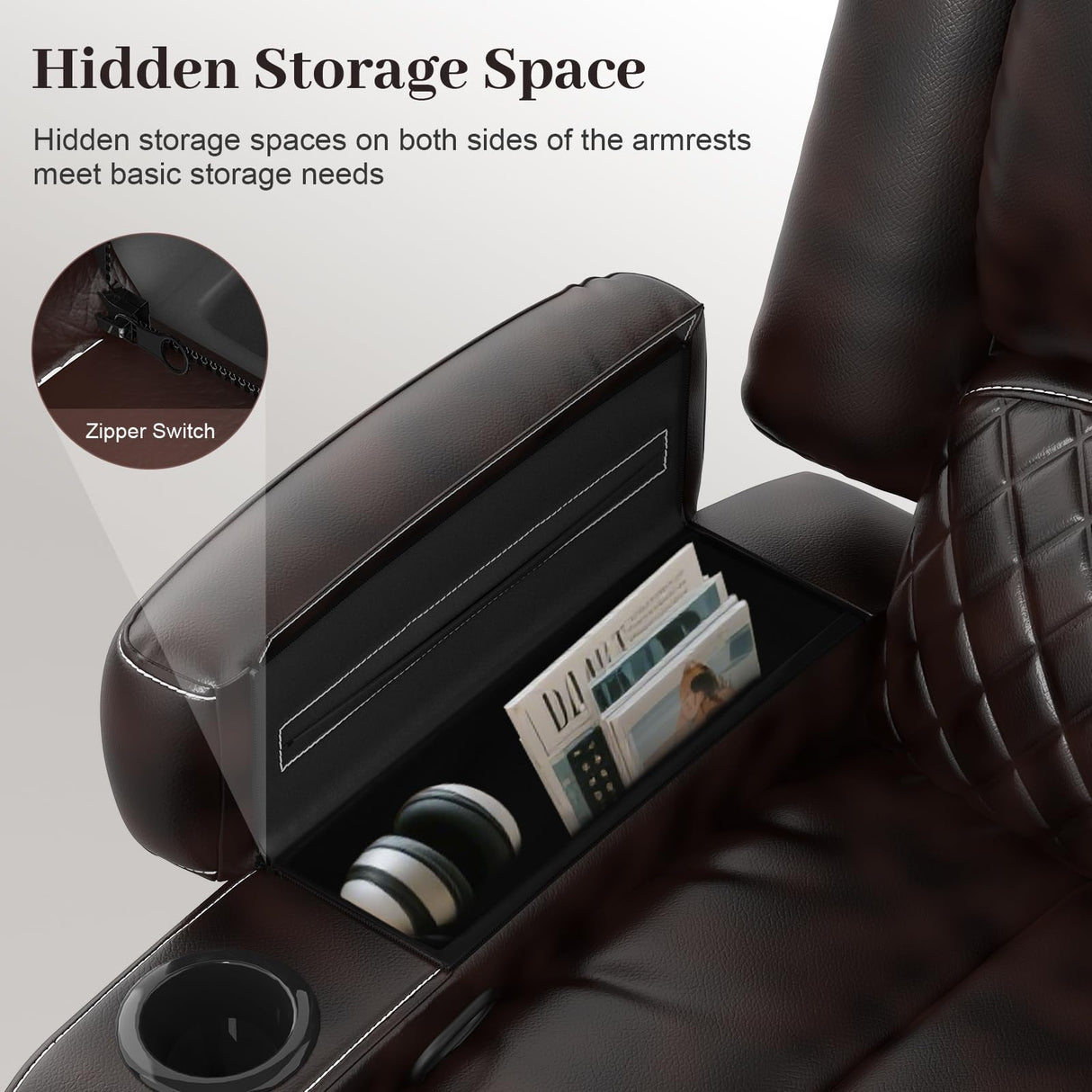 Yolsali Home Theater Seating Reclining Sectional Sofa, 5 Seats Soft Leather Recliner Corner Sectional Couch, Recliner Couch with USB Charging, Thickened Padding, Sturdy Frame, Brown Yolsali