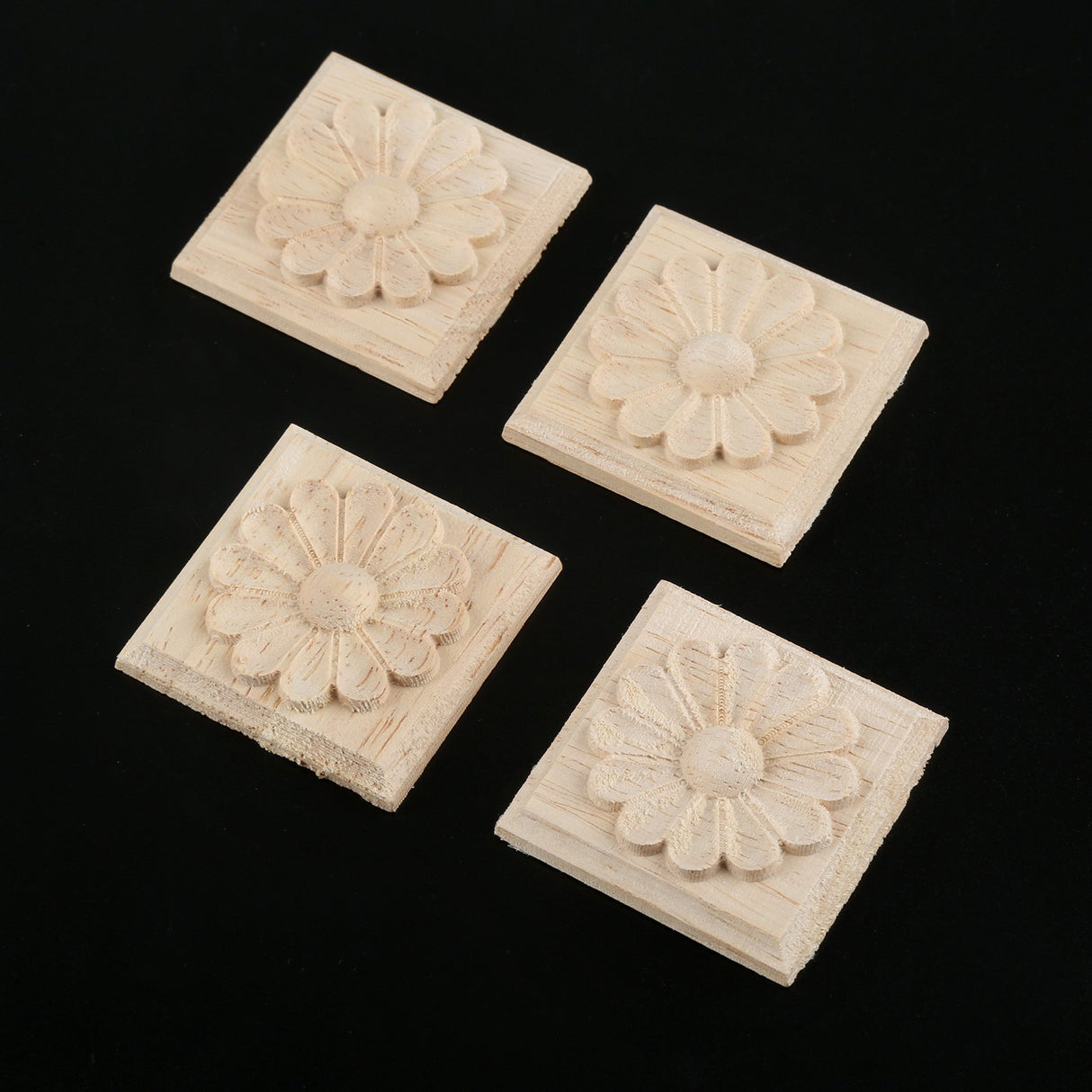 MUXSAM Wooden Carved Appliques Onlays, 4-Pack Unpainted Solid Wood Square Carvings Decals for Cabinet Dresser Cupboard Mirrors Walls Doors Closet MUXSAM