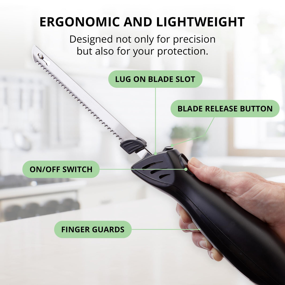 ELITRA HOME Professional Grade Electric Knife | Easy Slice Electric Kitchen Knife For Carving Meats, Bread, Turkey, and More | Stainless Steel Serrated Blade, Carving Fork, and Storage Case ELITRA HOME