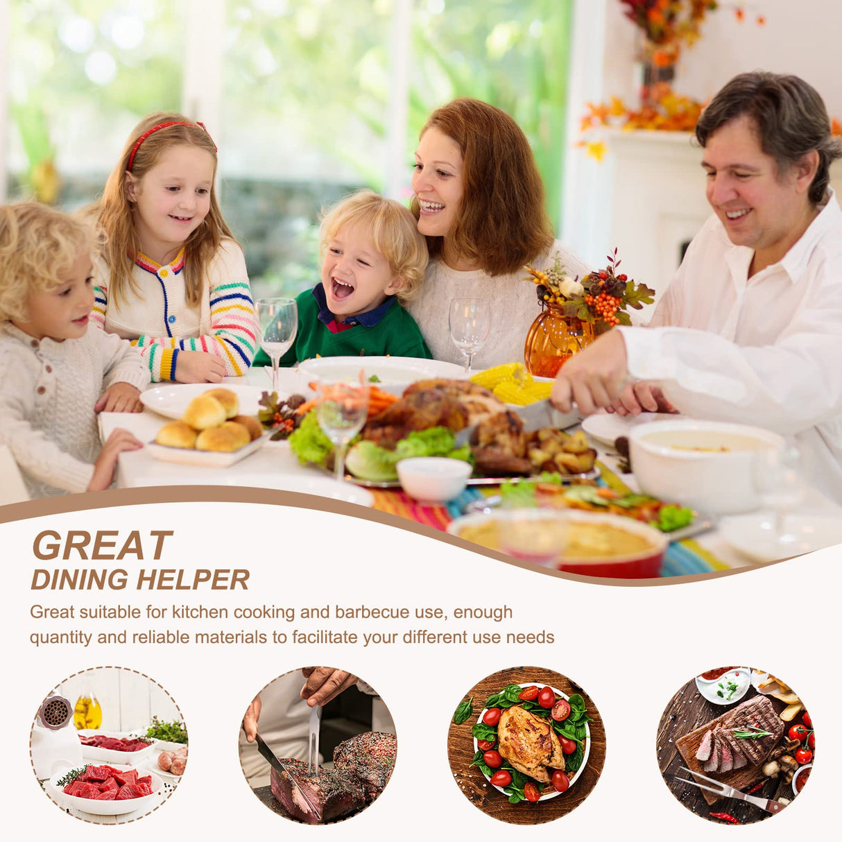 2 Pieces Meat Fork Stainless Steel Carving Fork with Wood Handle Cooking Fork BBQ Fork Grill Fork Steak Fork for Kitchen Barbecue Serving Cooking Grilling Roasting 10.5 Inches, Round Handle CHENGU