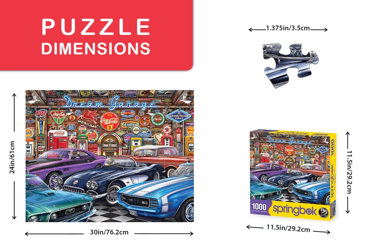 Springbok - Dream Garage - 1000 Piece Jigsaw Puzzle with classic muscle cars Springbok
