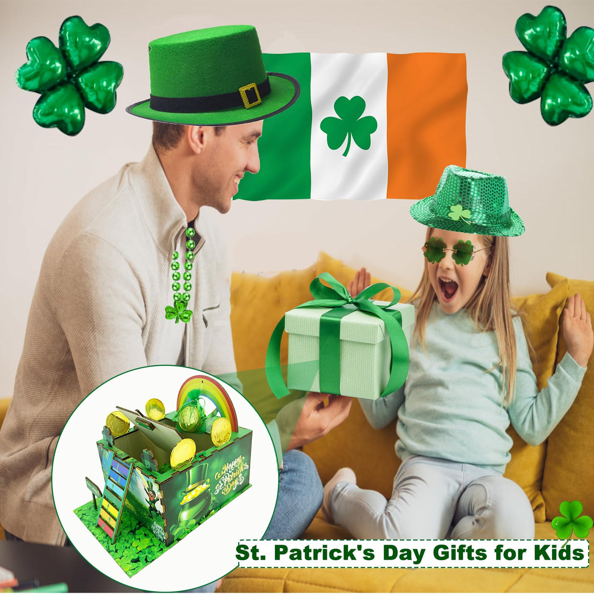 Vecacosic Leprechaun Trap Kit for Kids, Wood DIY How to Catch A Leprechaun Kit St Patricks Day Leprechaun Trap Decorations, Funny Leprechaun Trap Kit Supplies Toys Crafts Gift (A) Vecacosic