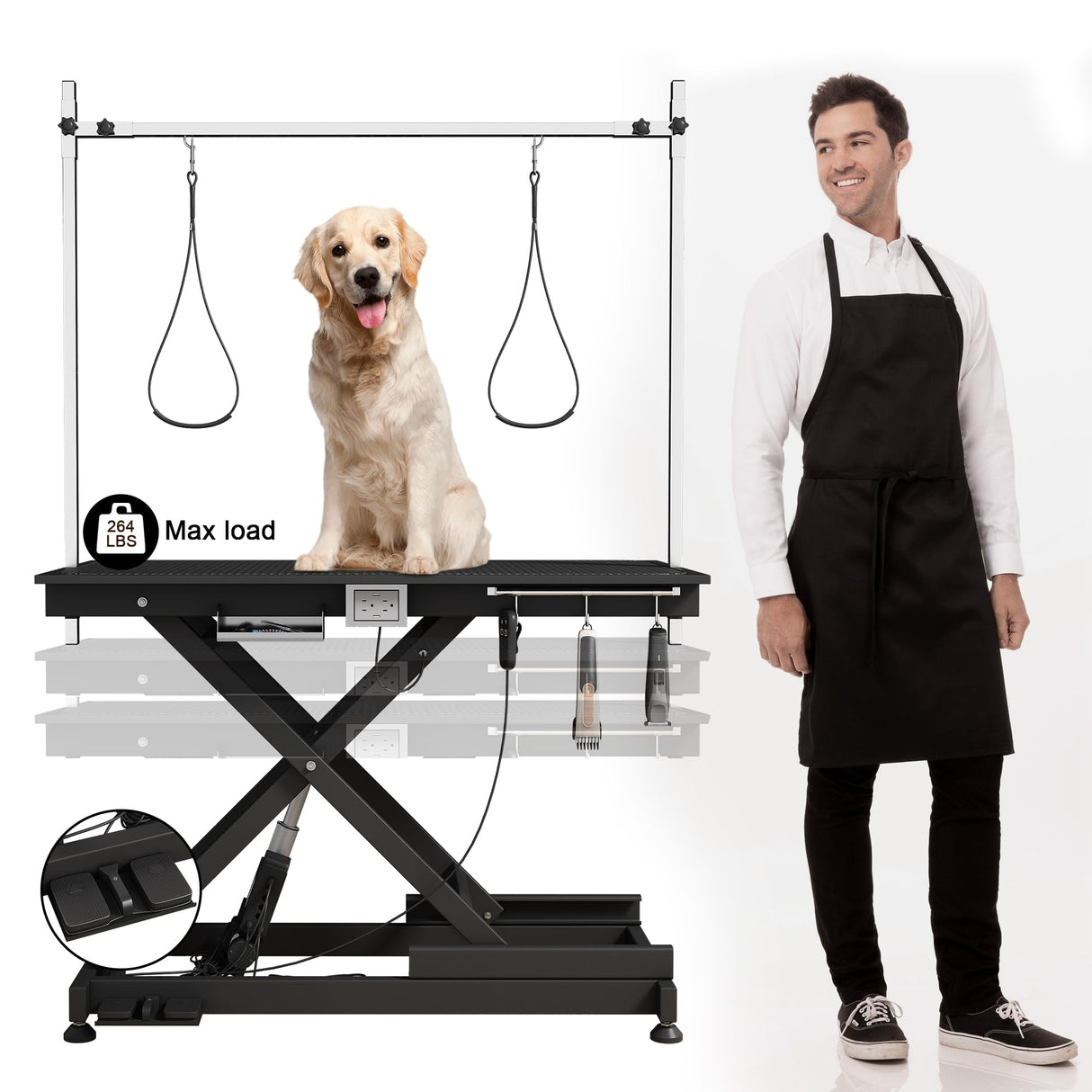 EPIKOIB Electric Dog Grooming Table for Large Dogs - Professional Heavy Duty Height Adjustable Home Indoor Pet Grooming Station with Grooming Arm, Anti Slip Tabletop & Tool Organizer, 50''/Black EPIKOIB