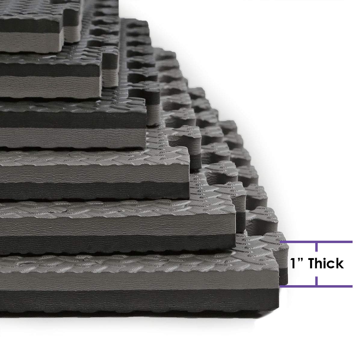 Xspec 1" Extra Thick 48 sq ft Reversible EVA Gym Foam Floor Mat Tiles (24" x 24"), Steel Pattern, 12 pcs, Black & Grey Xspec