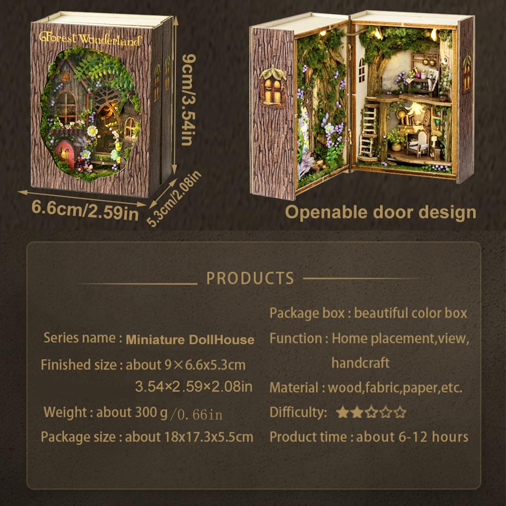 Mini 3D Wooden Doll House Craft Model with LED,DIY Miniature and Furniture Dollhouse Kit,Creative Room Idea for Valentine's Day Birthday Gift (Forest Wonderland) Montidey