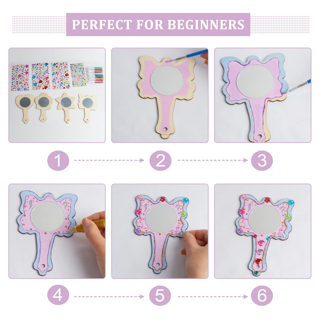 WEBEEDY 12 Sets Wooden Princess Mirror Craft Kit to Paint and Decorate, Mini Mirror Arts and Crafts Activities for Princess Parties, Projects or Home Crafting WEBEEDY