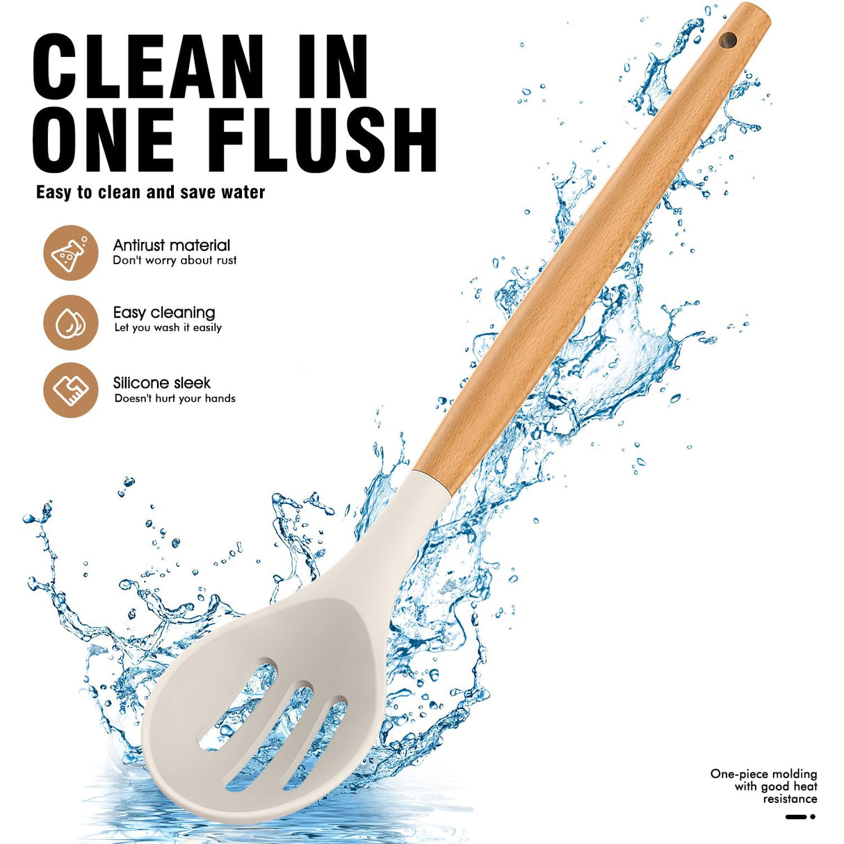 Silicone Cooking Utensils Set - Silicone Kitchen Utensils for Cooking Wooden Handles, 446°F Heat Resistant Kitchen Utensil Spatula Sets w Holder, Gadgets for Non-Stick Cookware BPA FREE (Cream White) AVGPD