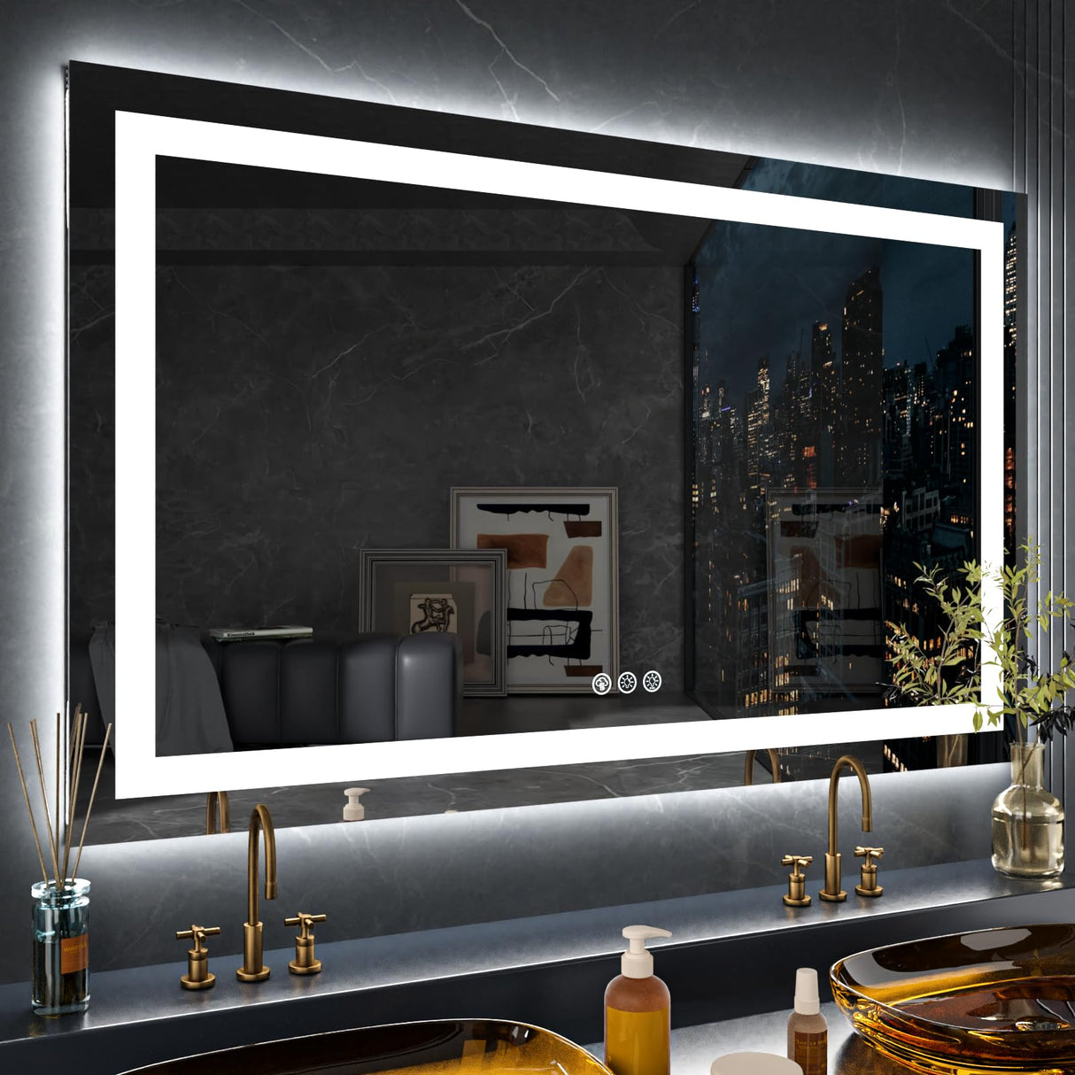 LOAAO 72"X36" Inch RGB LED Bathroom Mirror with Lights, Large, Anti-Fog, Dimmable Smart Lighted Bathroom Vanity Mirror, Multiple Light Modes, RGB Backlit + Front Light, Memory Function, Tempered Glass LOAAO