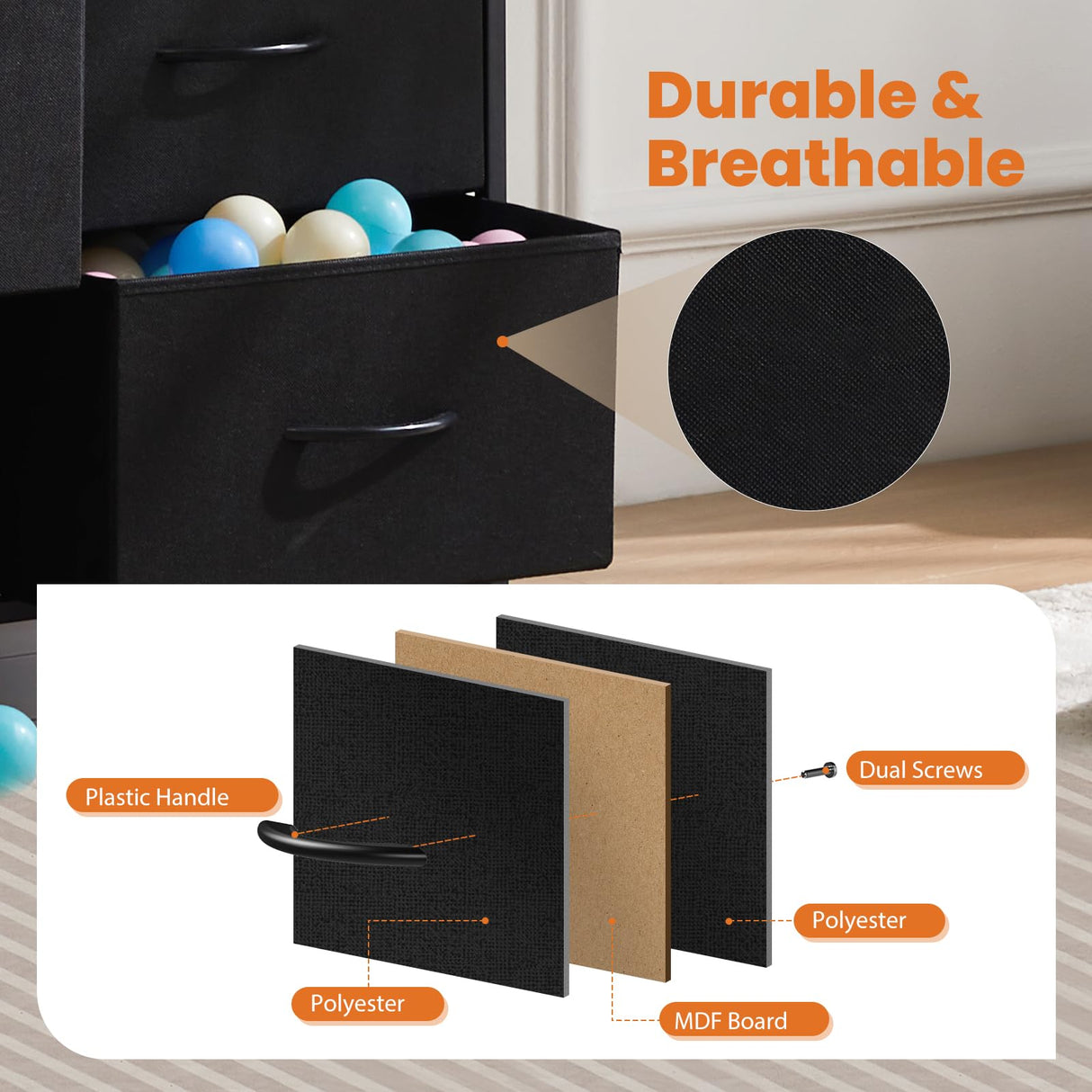 Sweetcrispy Dresser, Tall Dresser for Bedroom, Drawer Dresser Organizer Storage Drawers with 10 Drawers, Chest of Drawers with Fabric Bin, Steel Frame, Wood Top for Bedroom, Closet, Entryway Sweetcrispy