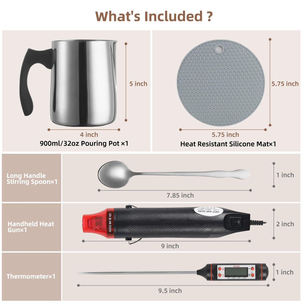 handysienda Candle Making Kit Supplies for Adults, DIY Soy Candle Make Set for Beginners, with Heat Gun, 900ml Pouring Pot Metal Pitcher, Thermometer, Candle Making Accessories handysienda