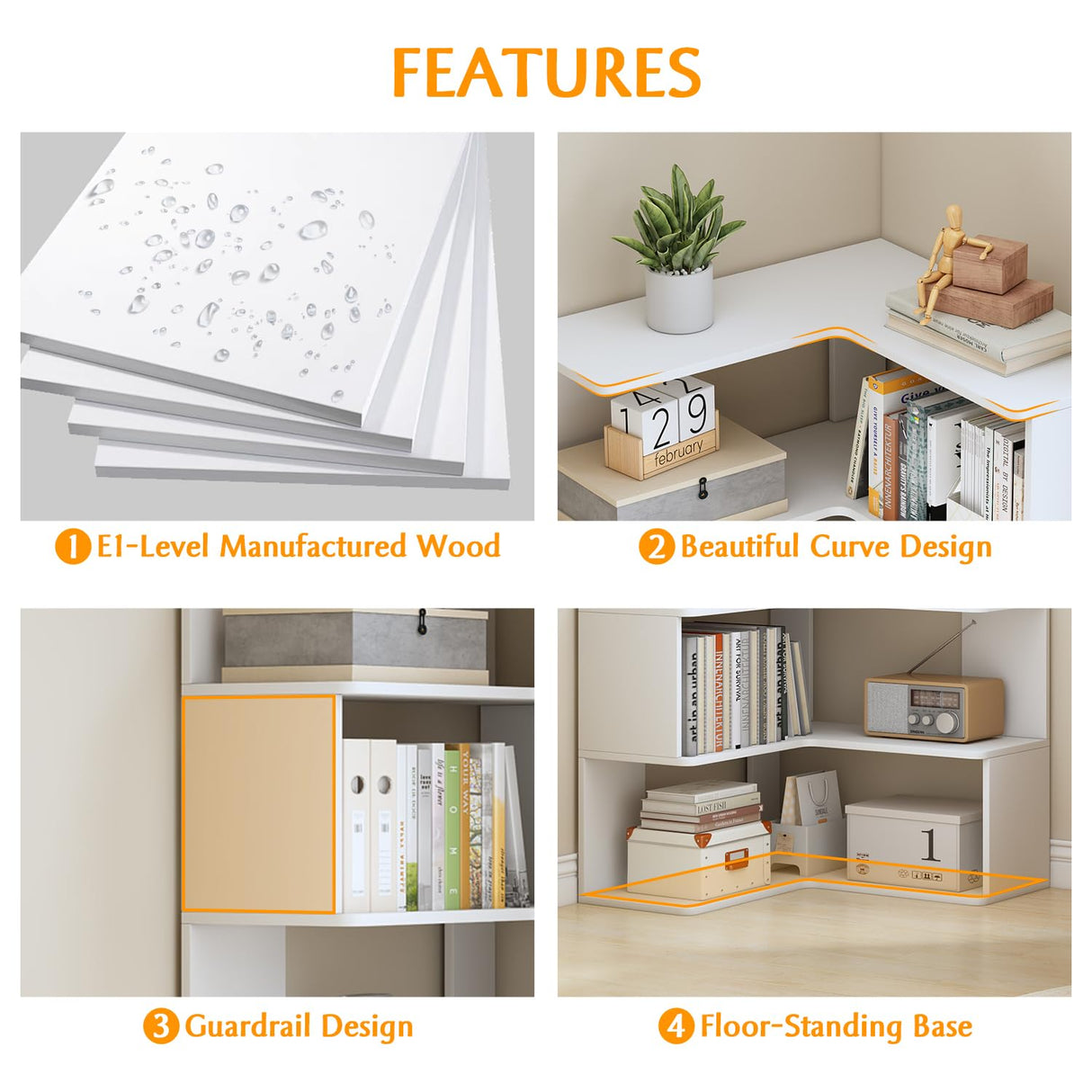 IOTXY 6-Tier L-Shaped Corner Bookshelf - 66" Tall Wooden Freestanding Bookcase with Open Shelf Units, Oak IOTXY