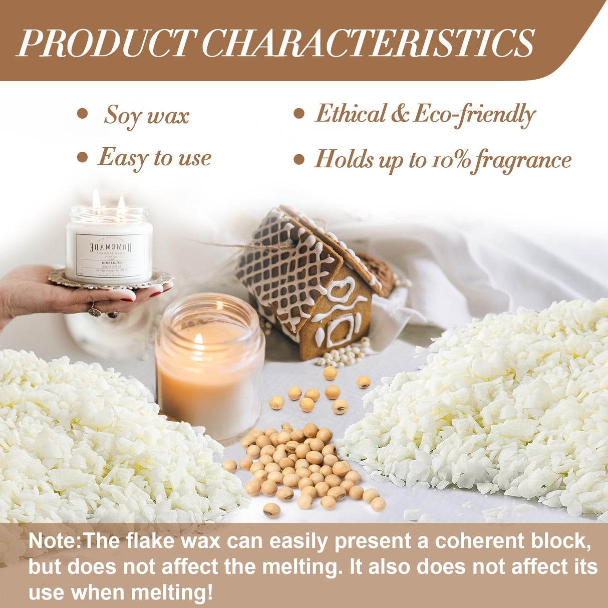 Sukh Soy Wax for Candle Making - Natural Soy Wax Flakes Pure Cera para Velas Candle Making No additives Supplies for Container,Cup,Scented,DIY Sukh