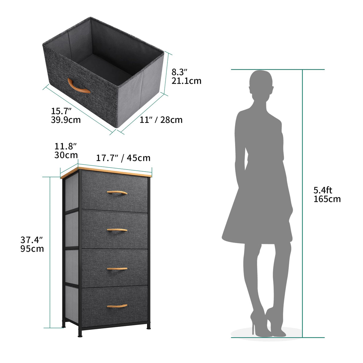 YITAHOME Dresser with 4 Drawers - Fabric Storage Tower, Organizer Unit for Bedroom, Living Room, Hallway, Closets - Sturdy Steel Frame, Wooden Top & YITAHOME