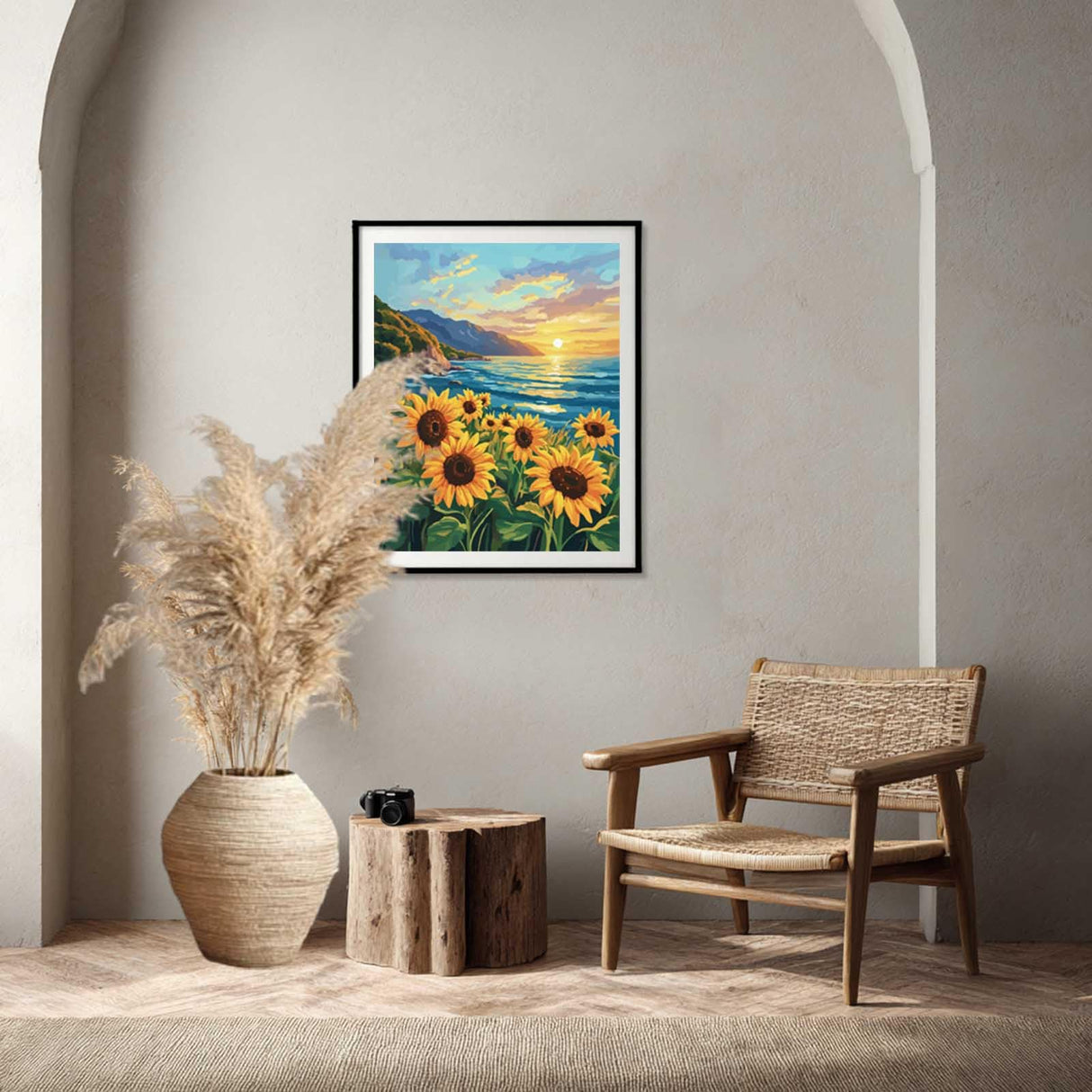 Sunflowers Paint by Number, Sunflower Ocean Paint by Numbers Kit for Adult, Sea at Sunset Poster Wall Art, Mountain DIY Acrylic Painting, Flowers Home Living Room Wall Decor(16x20inch, No Frame) zouewit