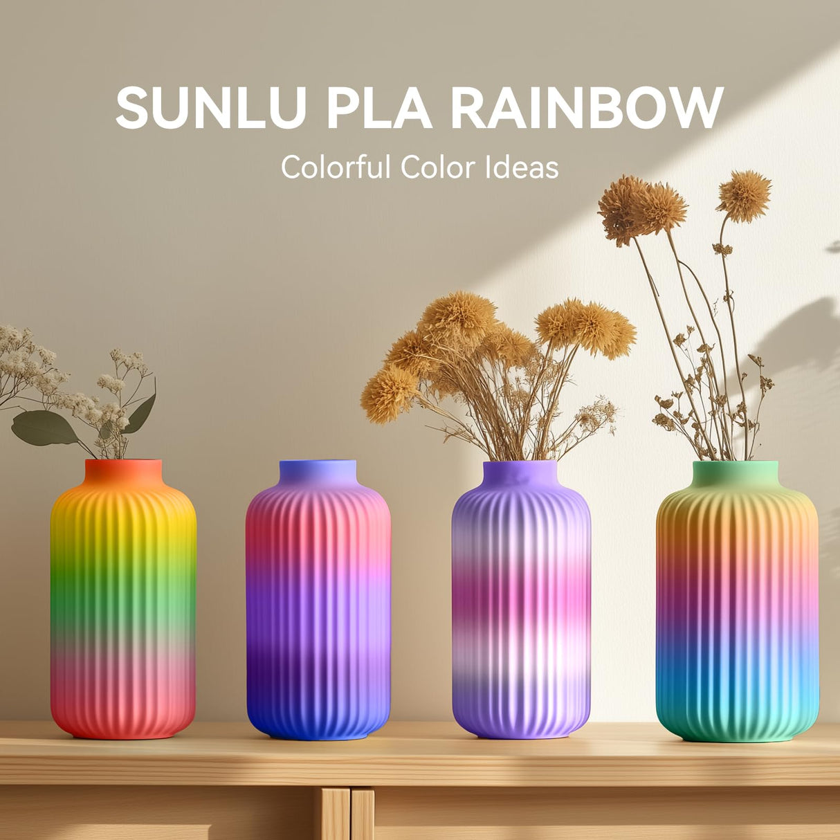 250g Rainbow PLA Filament 1.75mm Bundle, SUNLU 3D Printer Filament Neatly Wound, Fast Color Change Each 8 Meters, 250g Spool, 4 Rolls, Rainbow 01-04 YOOPAI